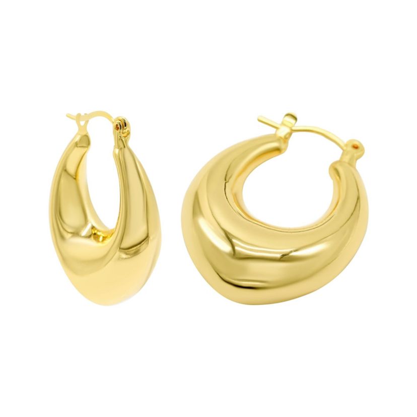 14k Gold Plated Domed Oval Hoop Earrings