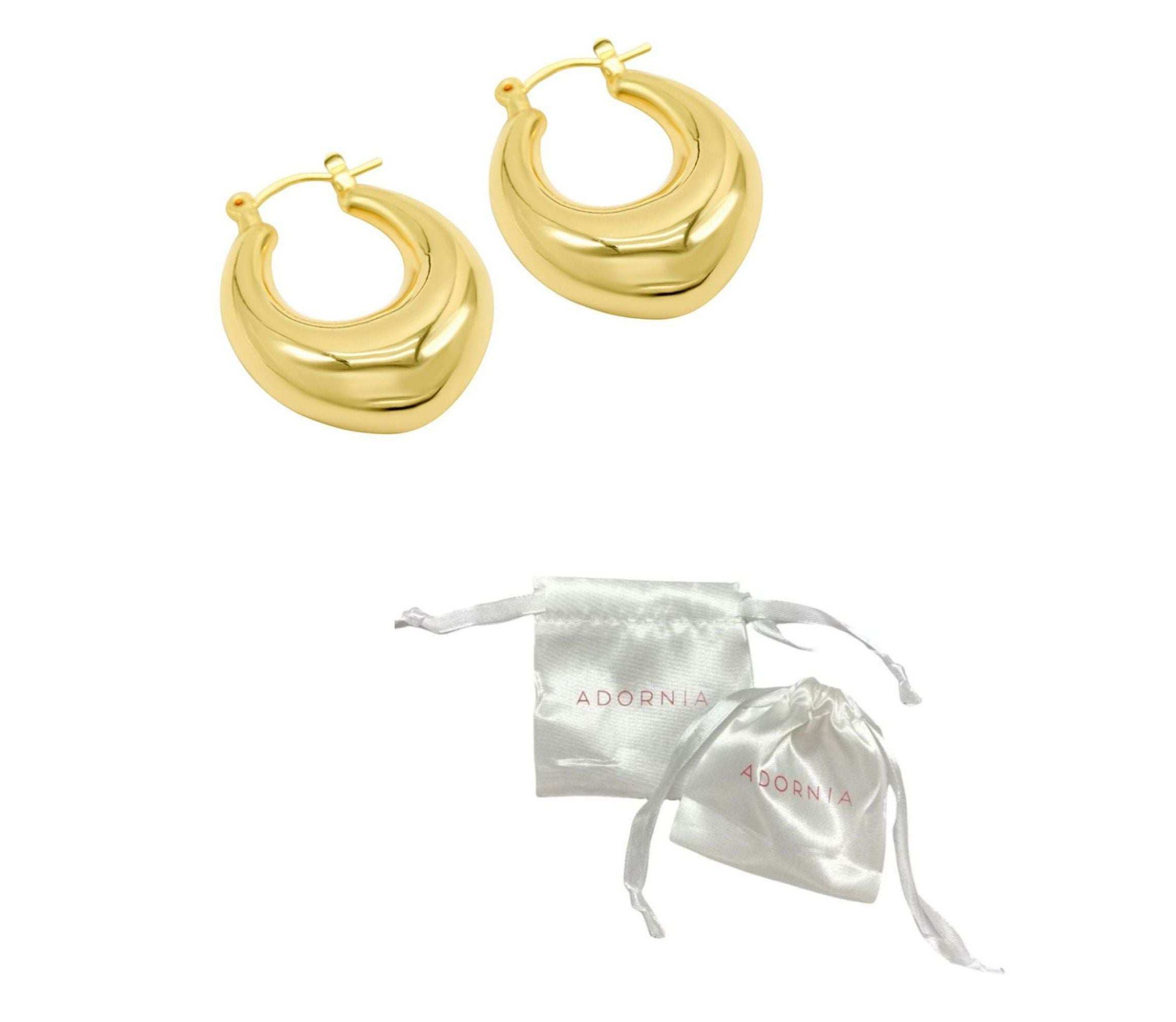 14k Gold Plated Domed Oval Hoop Earrings
