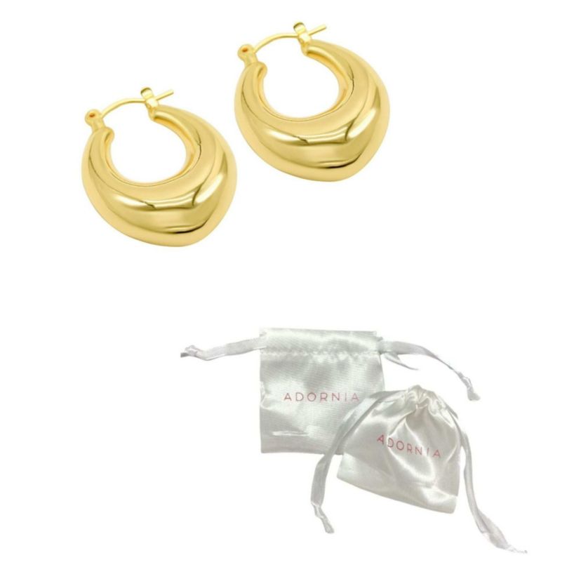 14k Gold Plated Domed Oval Hoop Earrings