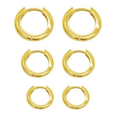Adornia 14k Gold Plated 3-Huggie Hoop Earrings Set