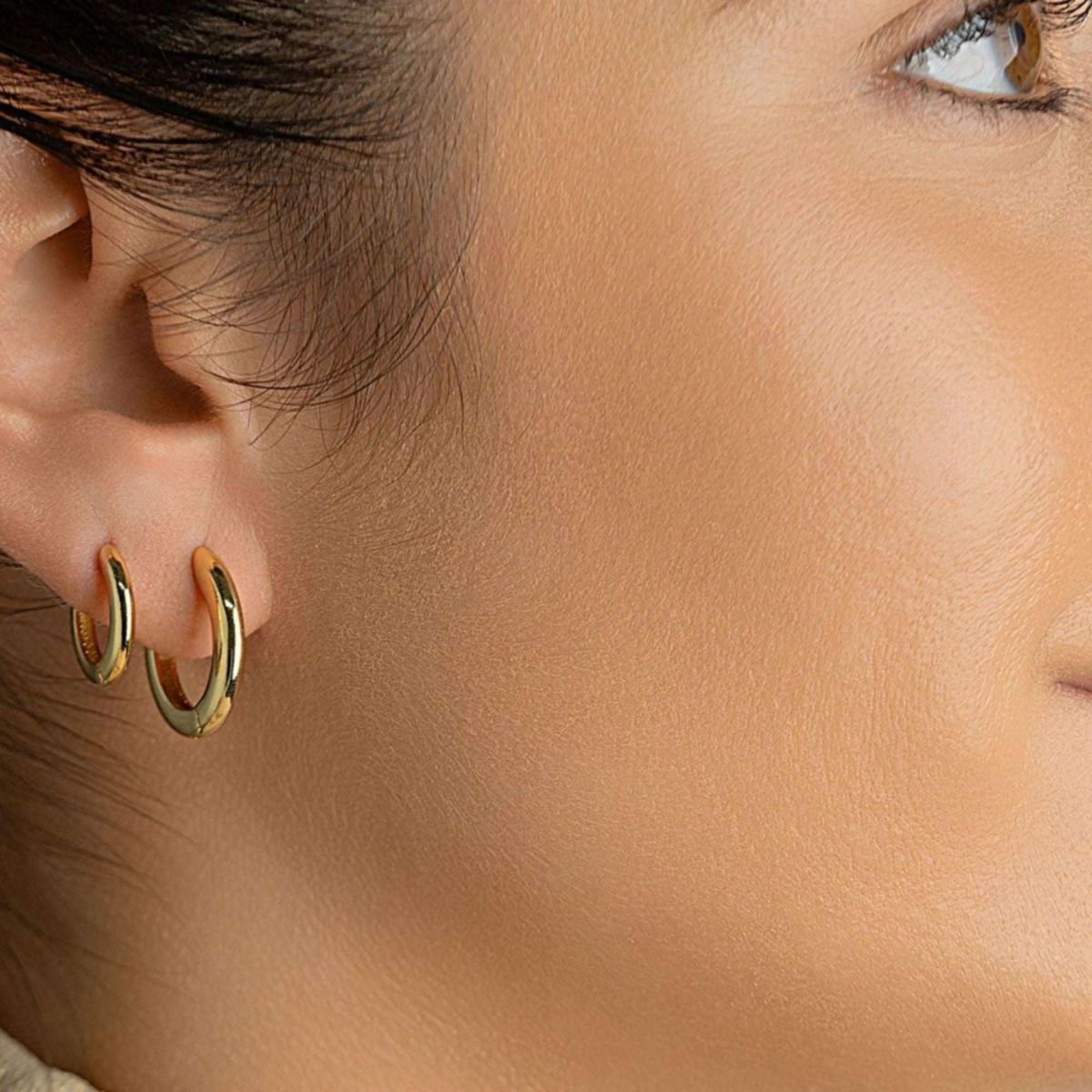 14k Gold Plated 3-Huggie Hoop Earrings Set