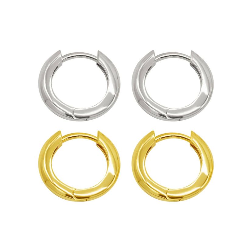 14k Gold Plated And Silver Plated Set Of Huggie Hoop Earrings