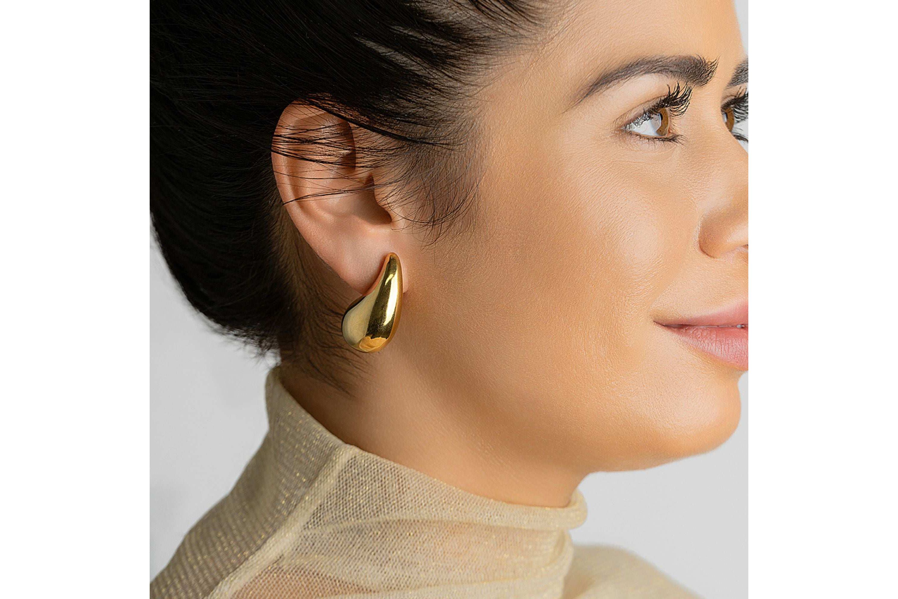 Tarnish Resistant 14k Gold Plated Teardrop Sculptural Stud Earrings