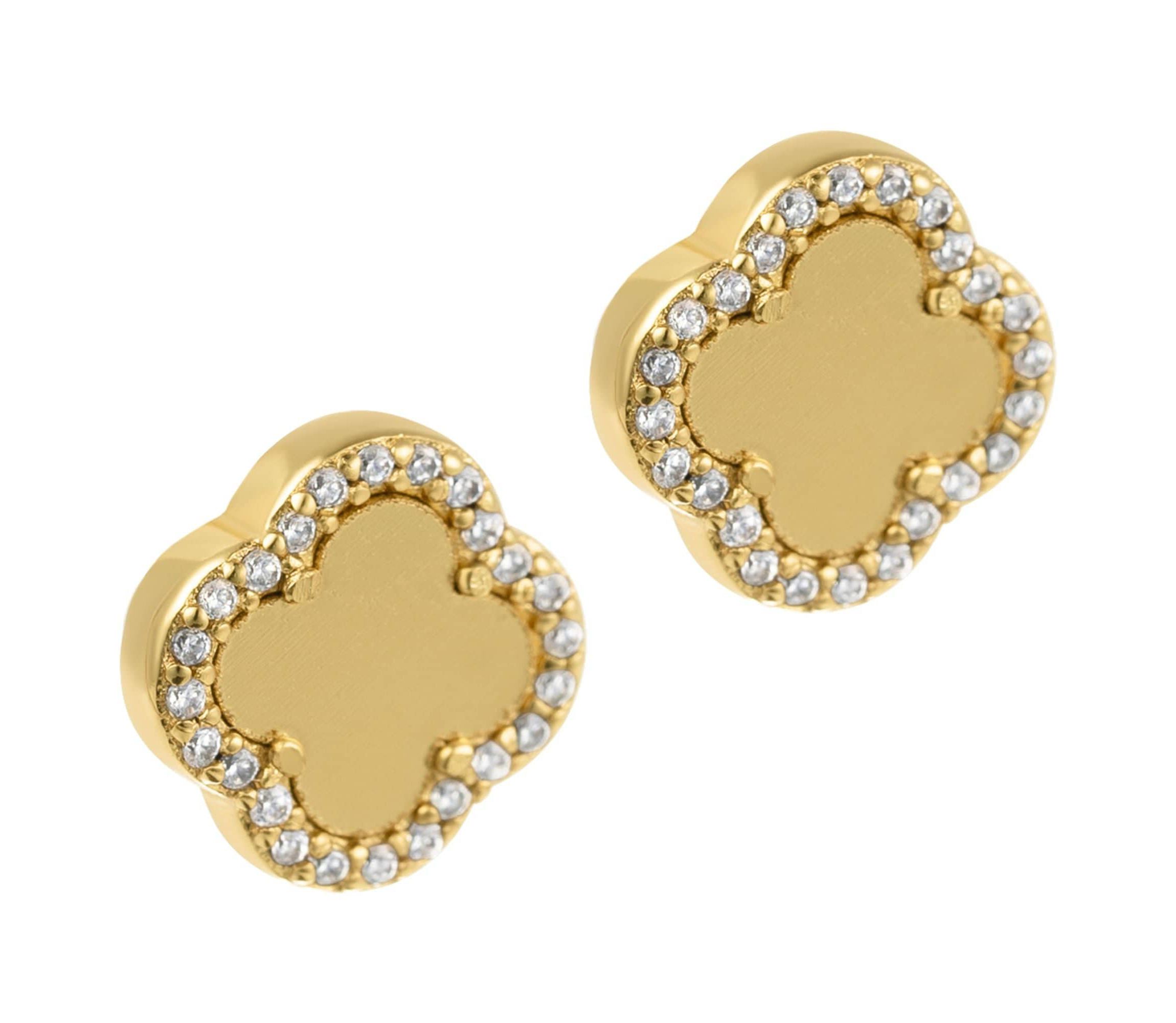 14k Gold Plated Clover Halo Stud Earrings
