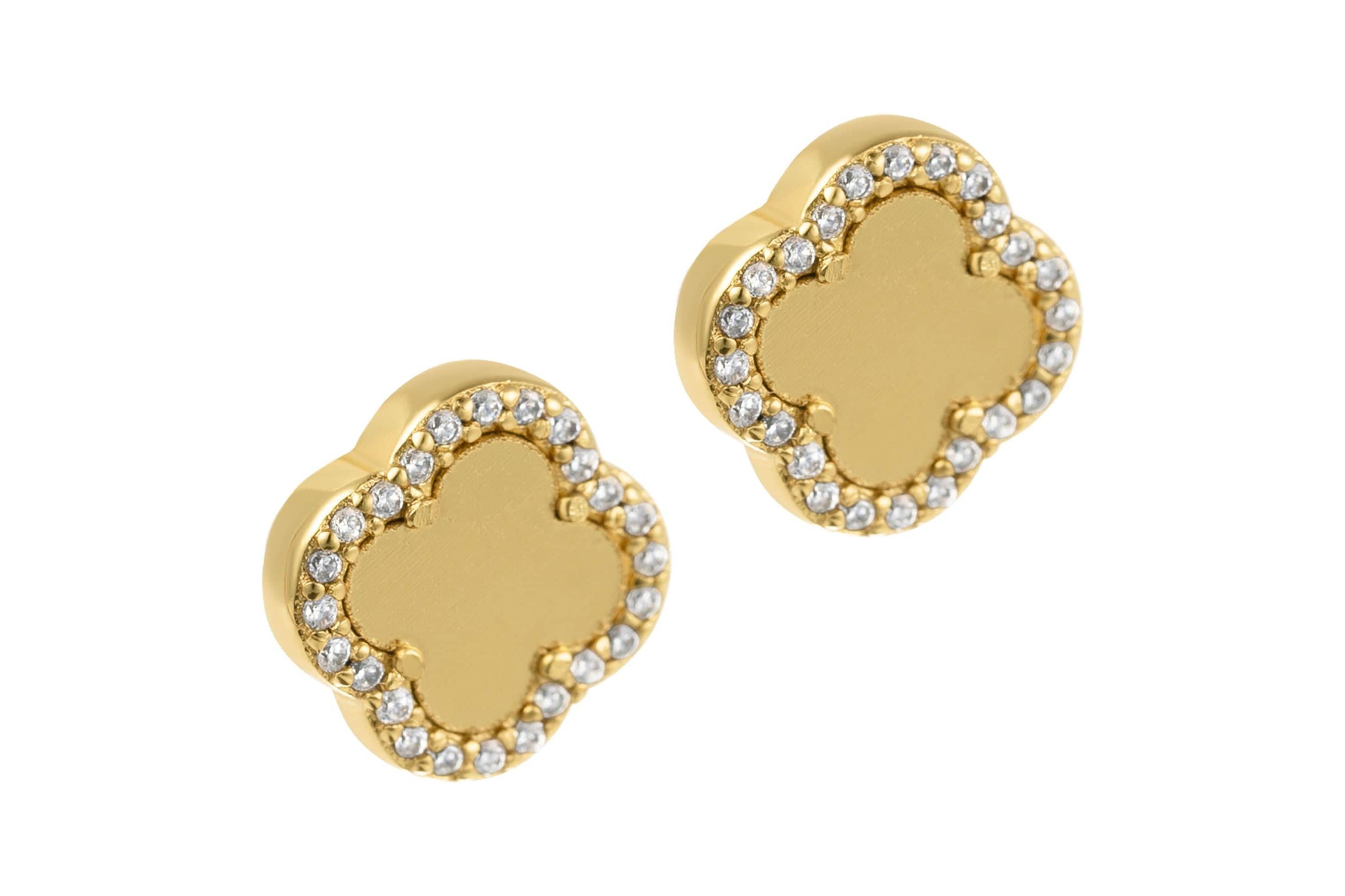 14k Gold Plated Clover Halo Stud Earrings