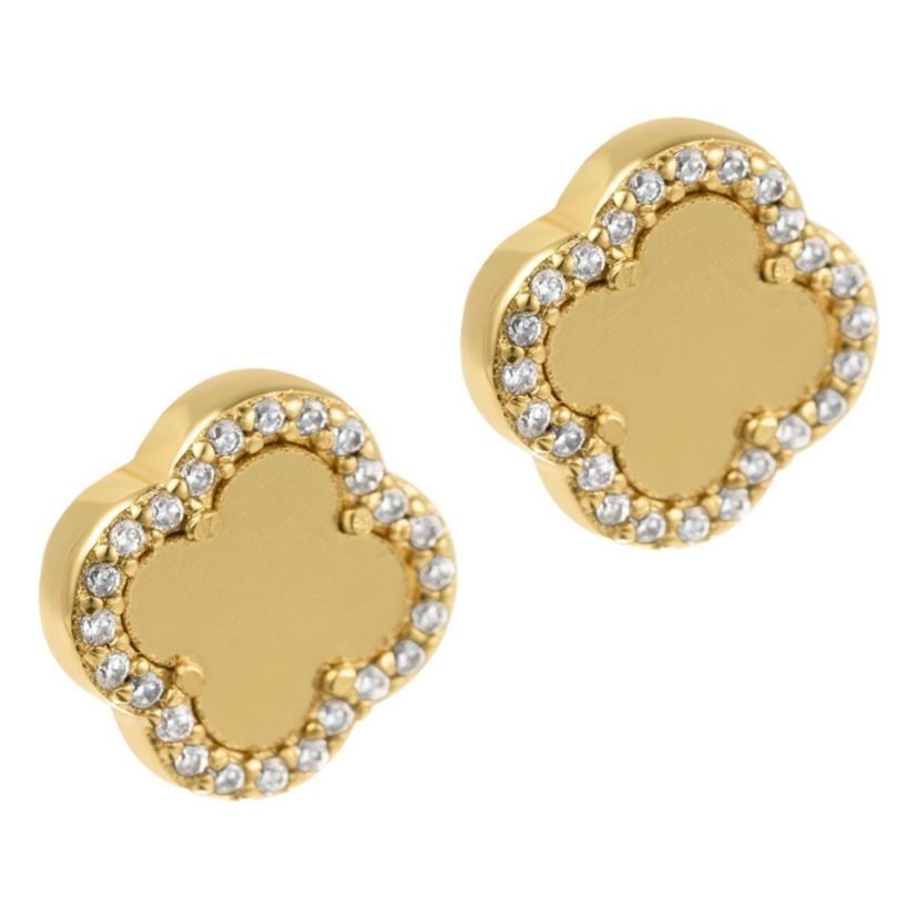 14k Gold Plated Clover Halo Stud Earrings