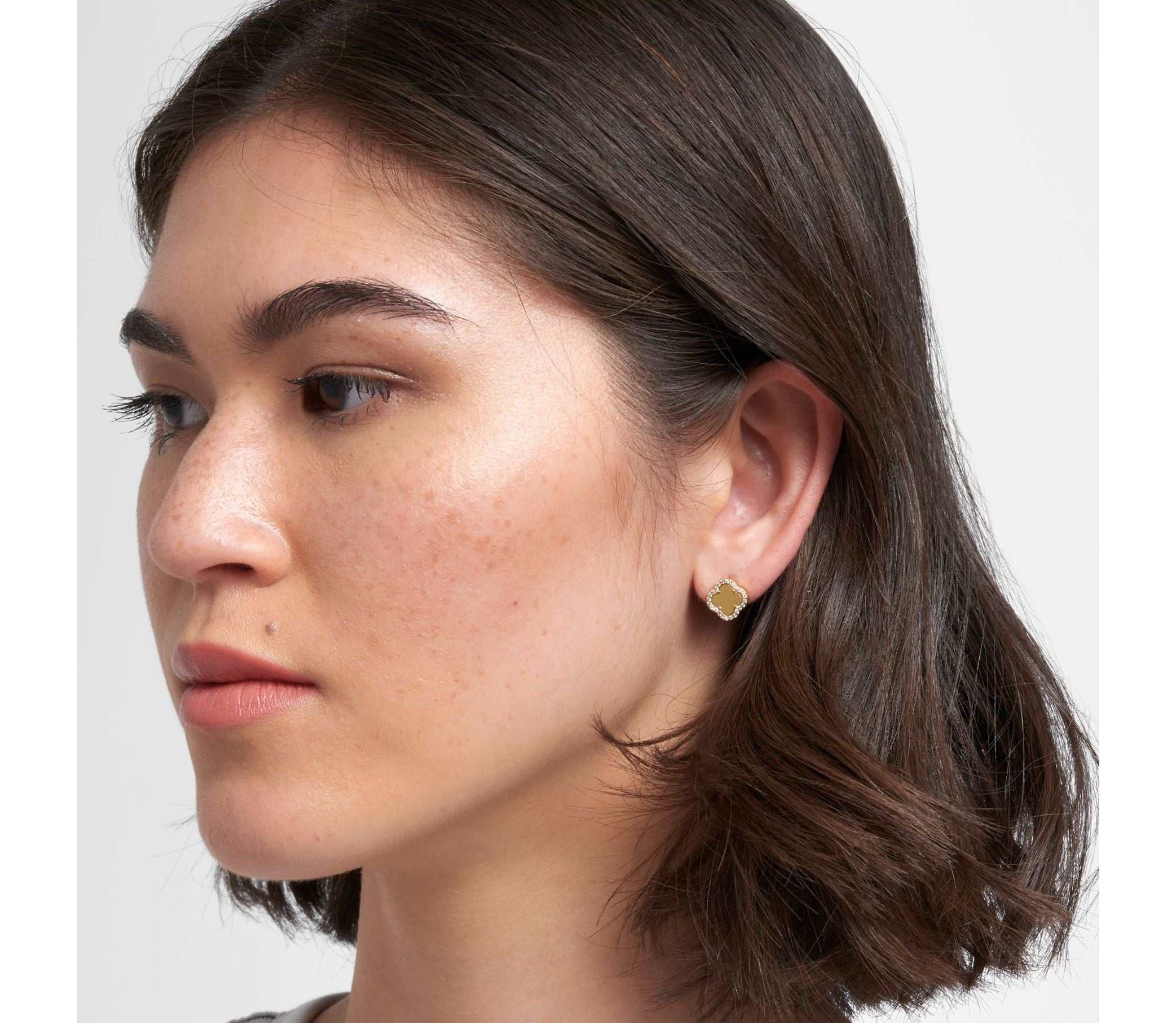 14k Gold Plated Clover Halo Stud Earrings