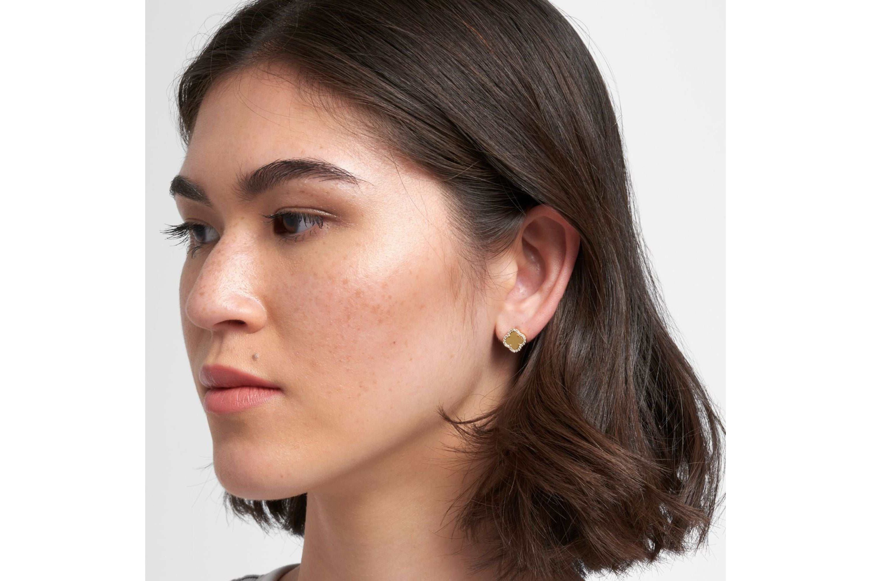 14k Gold Plated Clover Halo Stud Earrings