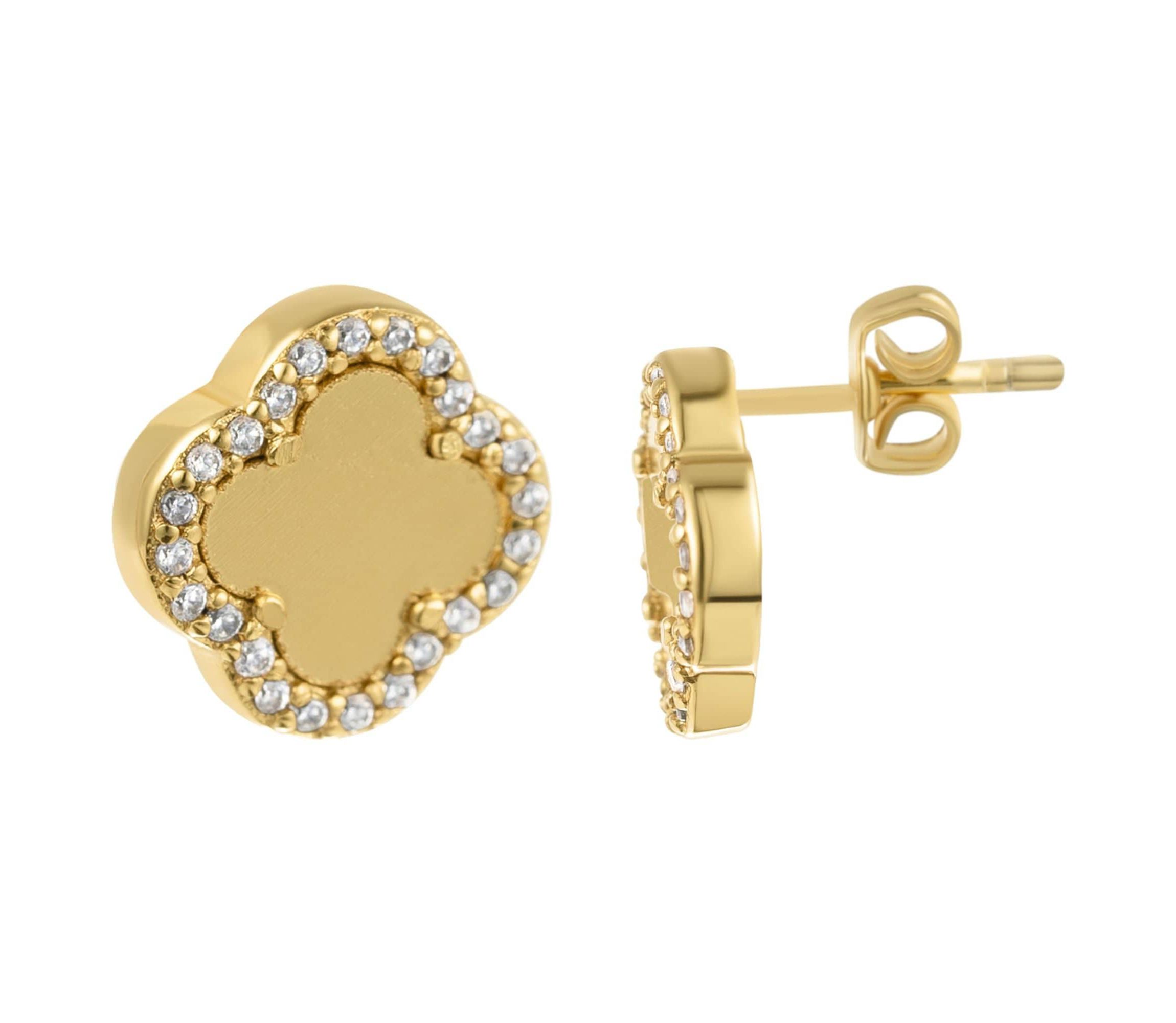 14k Gold Plated Clover Halo Stud Earrings