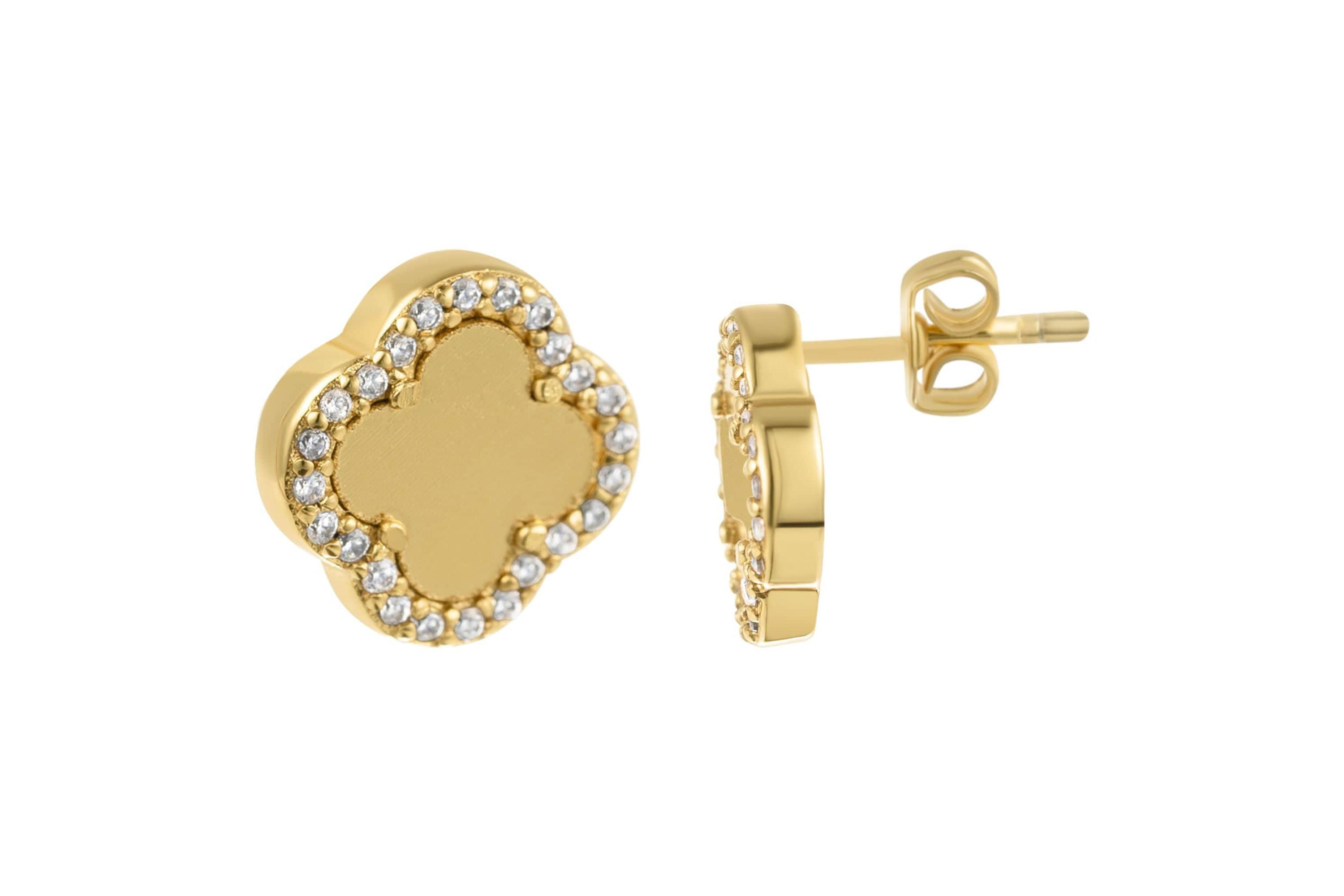 14k Gold Plated Clover Halo Stud Earrings