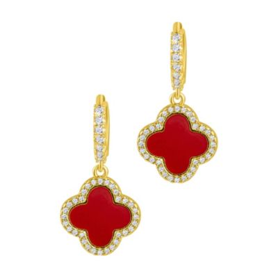 Adornia 14k Gold Plated Crystal Halo Orange Clover Dangle Huggie Earrings