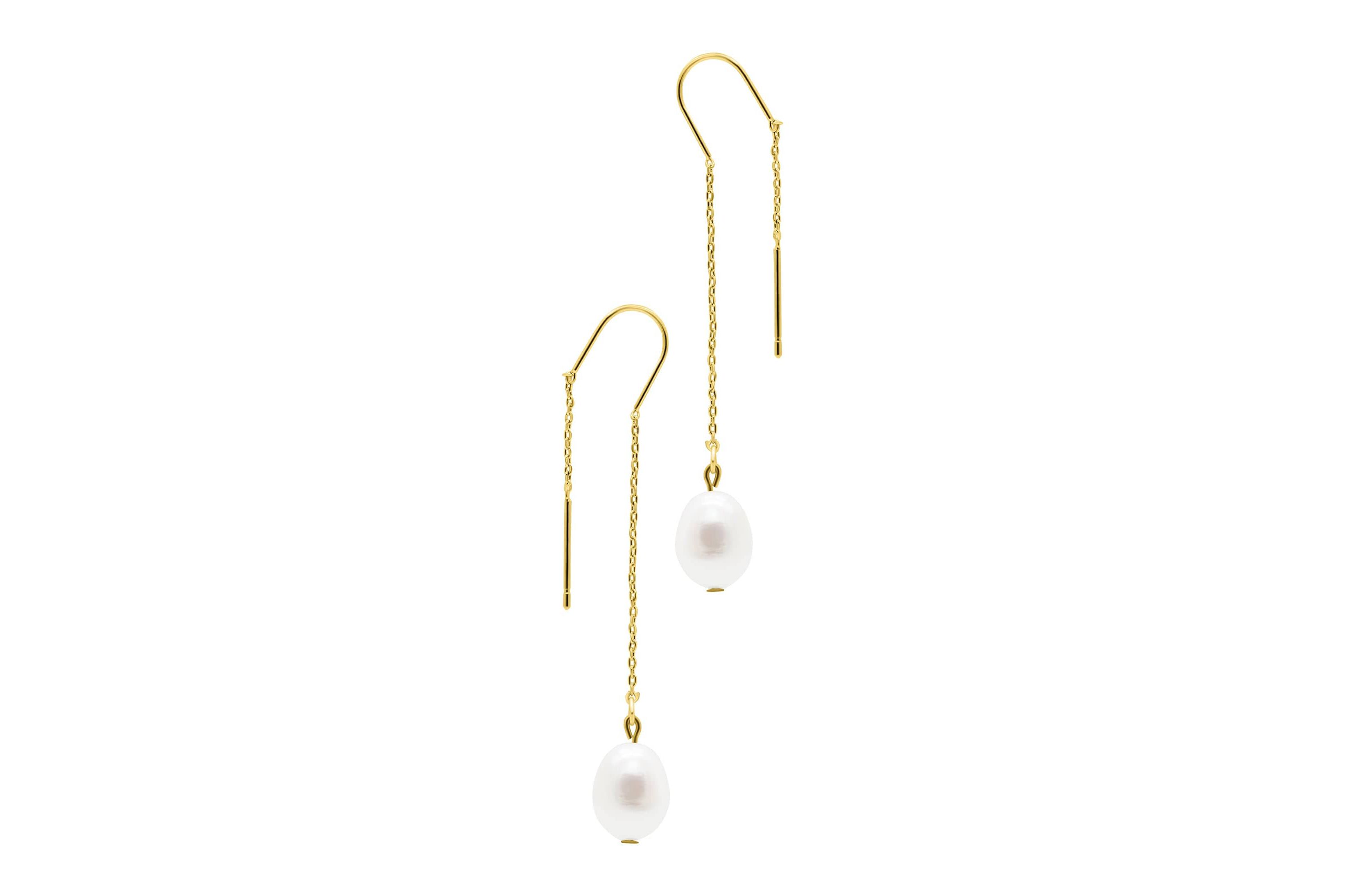 14k Gold Plated Threader Earrings with Freshwater Pearl