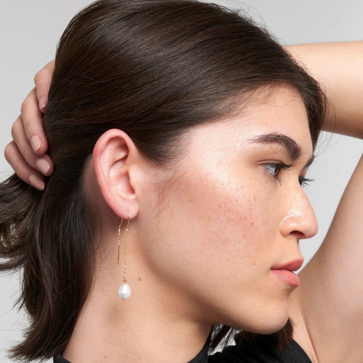 14k Gold Plated Threader Earrings with Freshwater Pearl