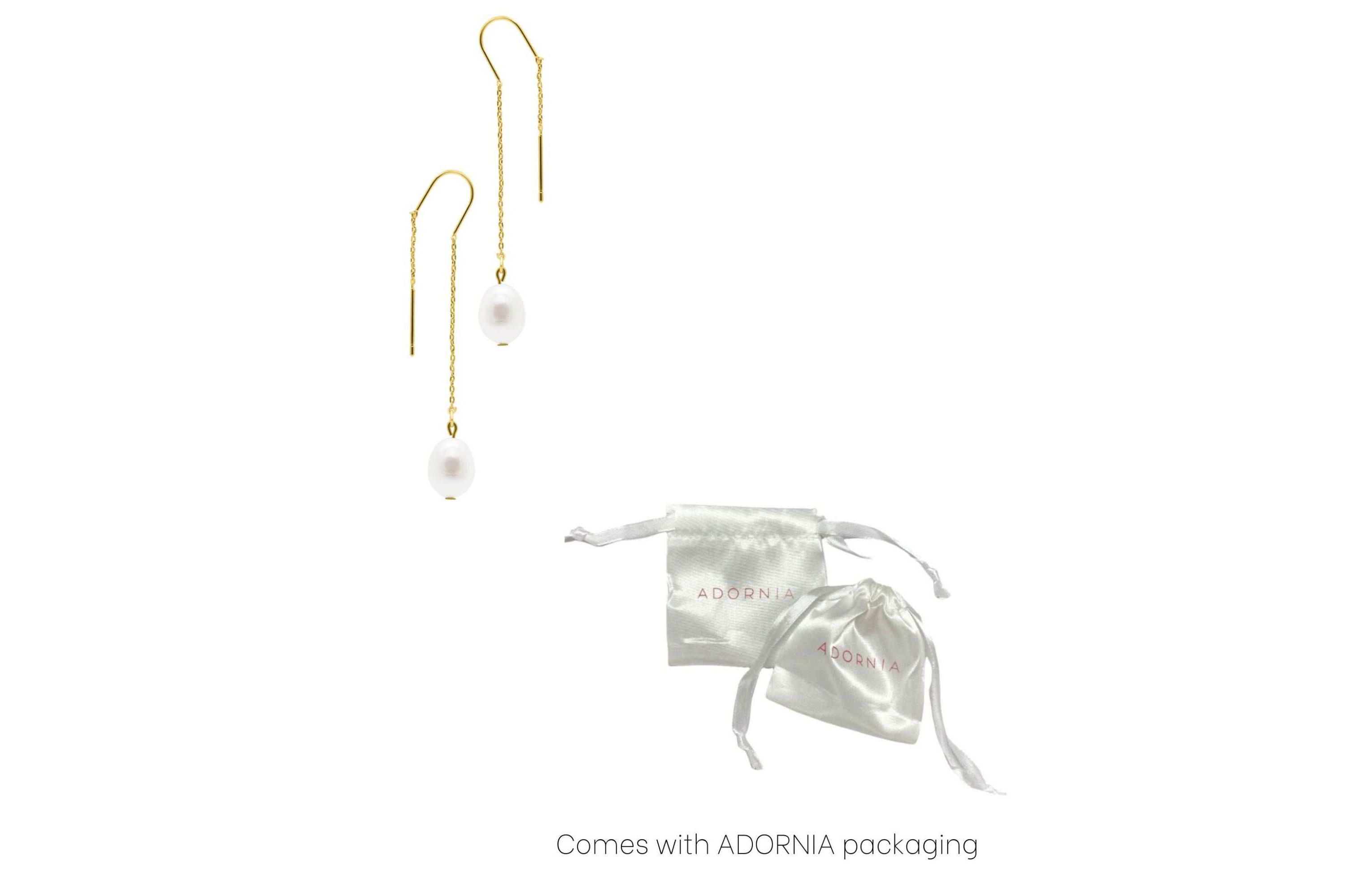 14k Gold Plated Threader Earrings with Freshwater Pearl