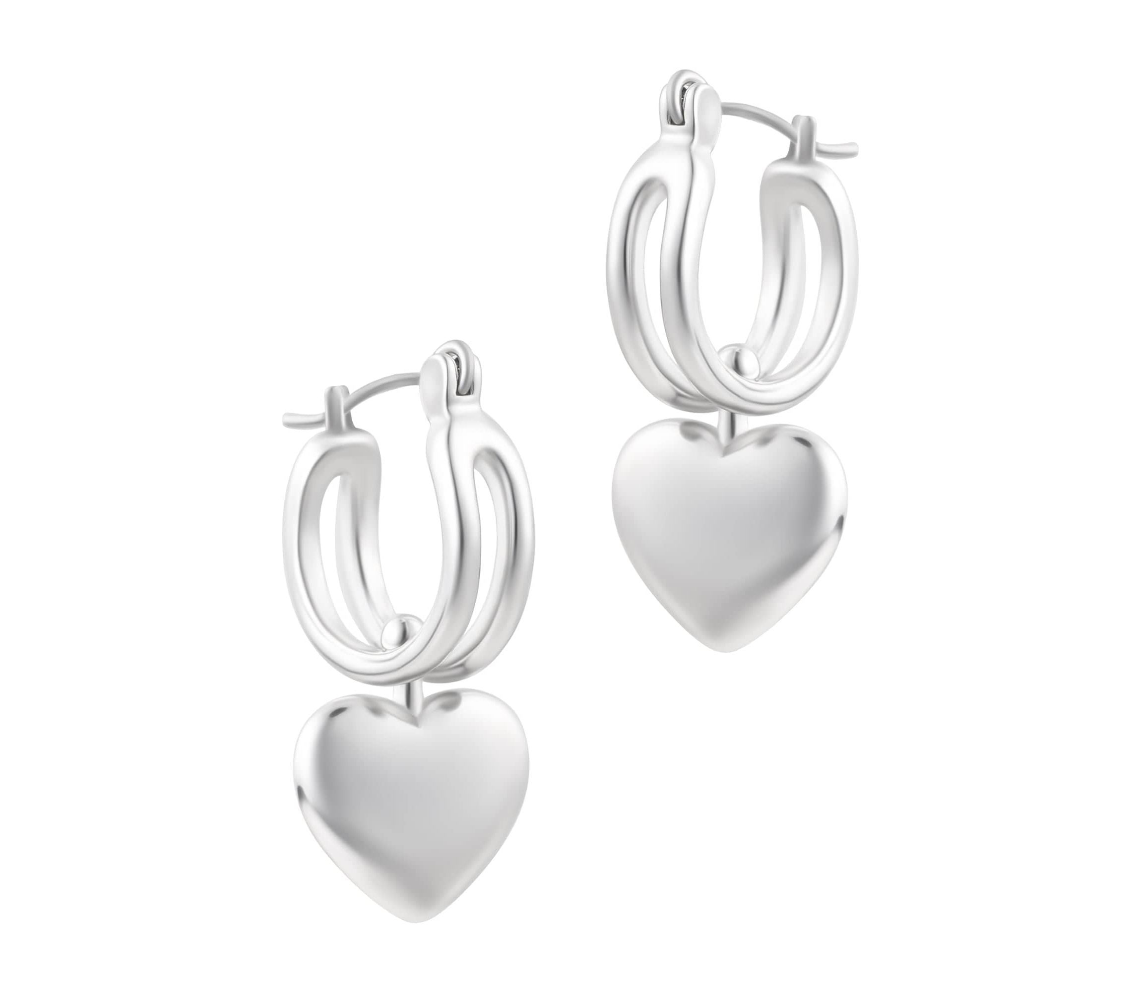 Silver Plated Heart Huggie Earrings