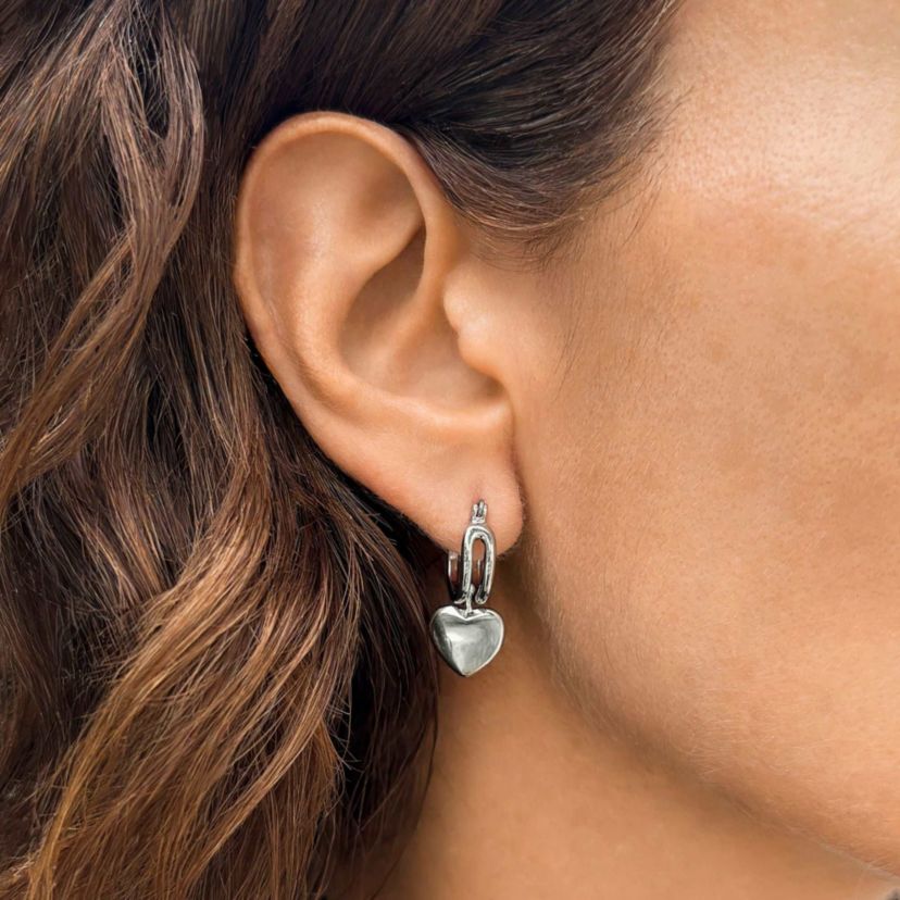 Silver Plated Heart Huggie Earrings