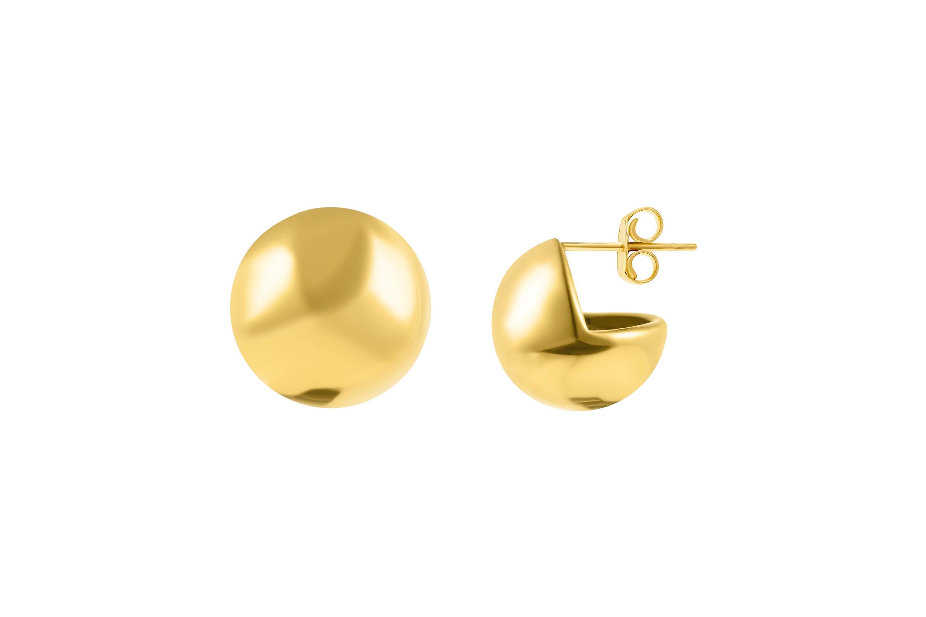 Tarnish Resistant 18k Gold Plated Oversized Ball Stud Earrings