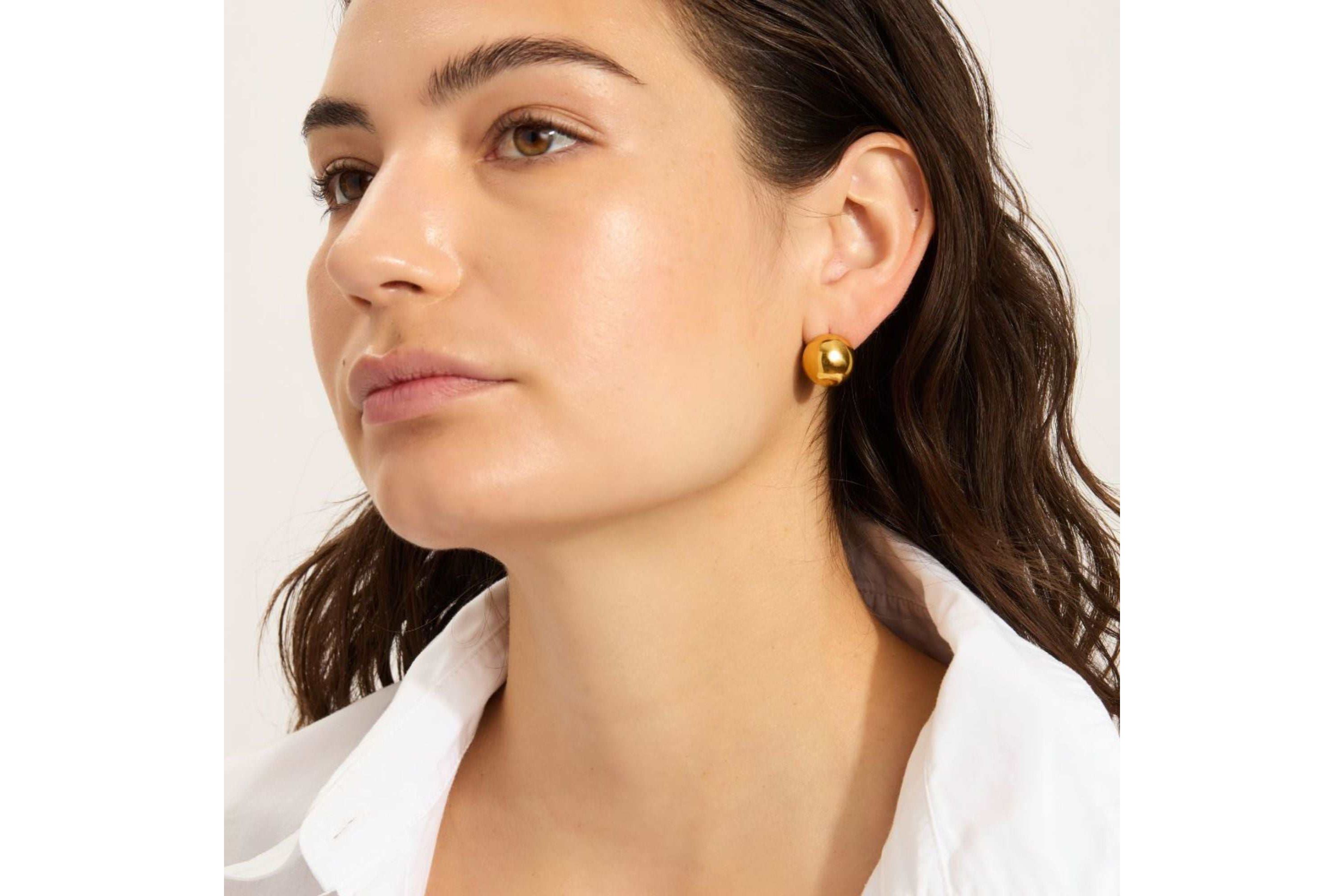 Tarnish Resistant 18k Gold Plated Oversized Ball Stud Earrings