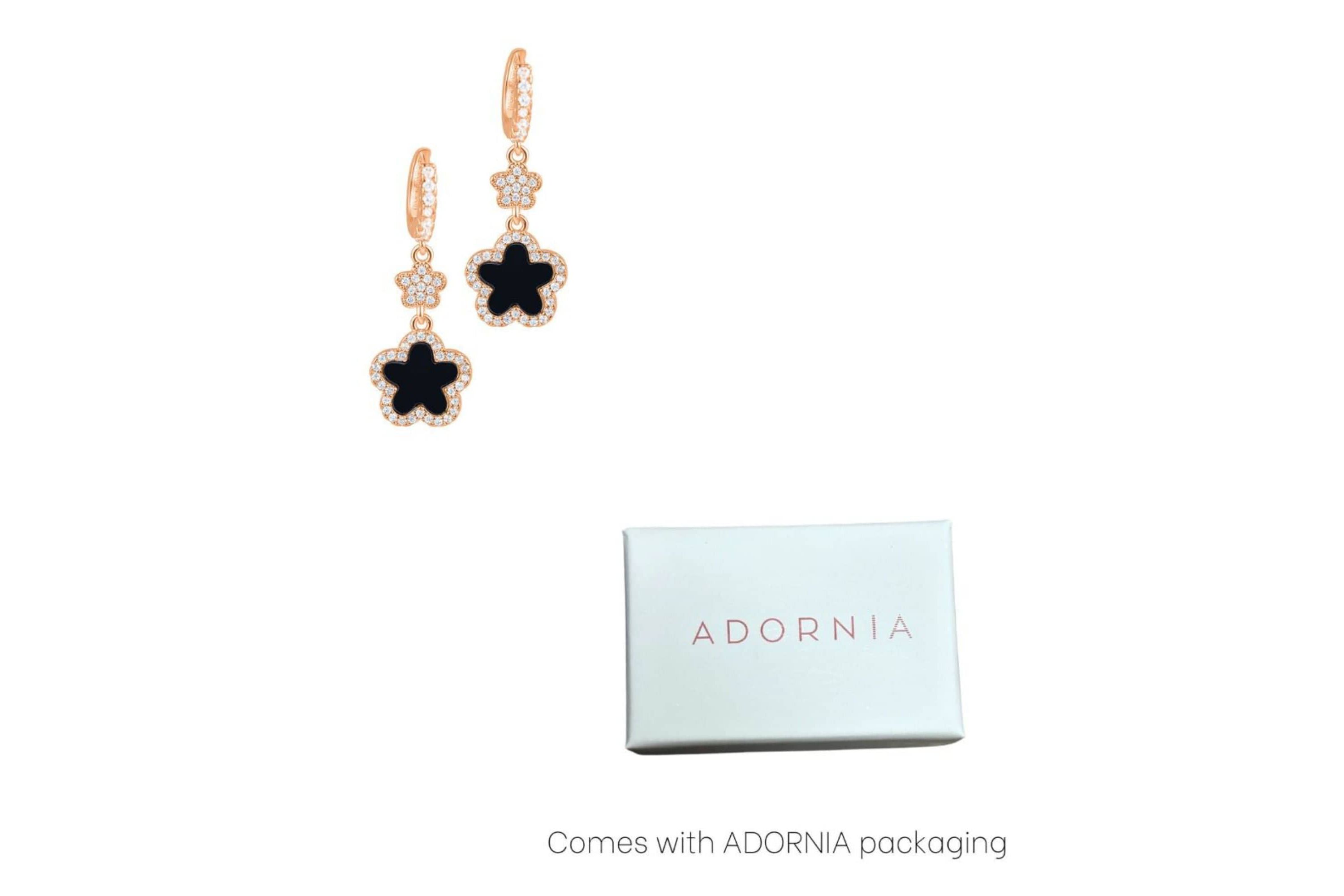 14k Rose Gold Plated Black CZ Clover Earrings