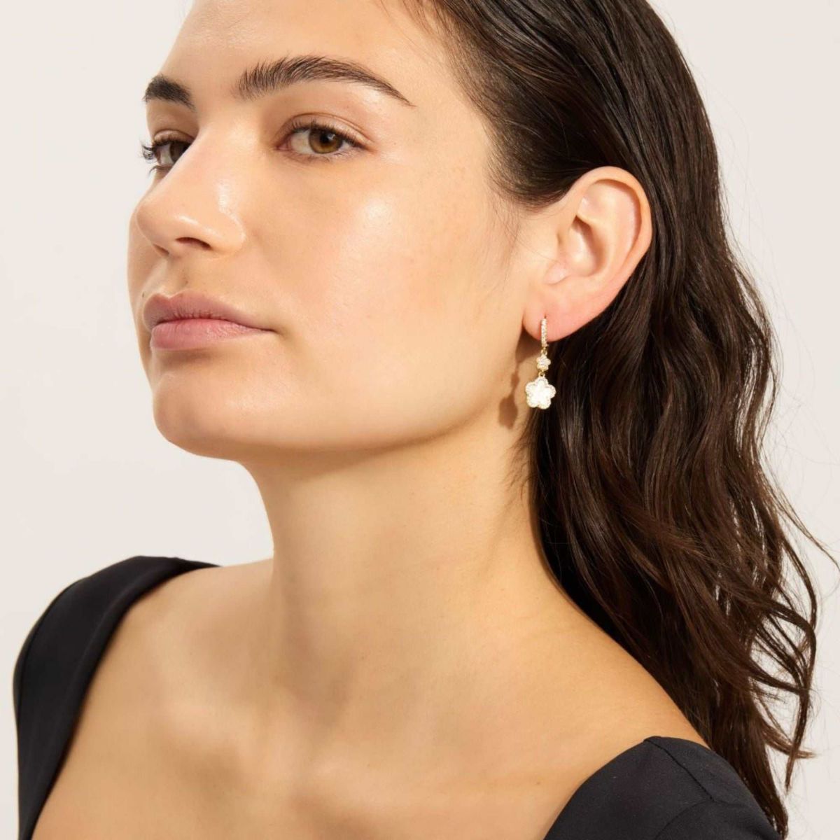 14k Yellow Gold Plated White CZ Clover Earrings
