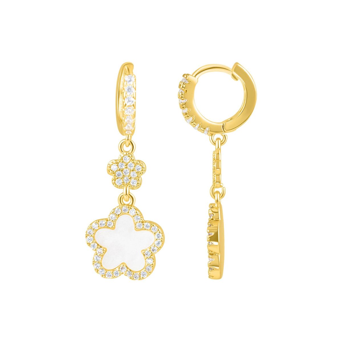 14k Yellow Gold Plated White CZ Clover Earrings