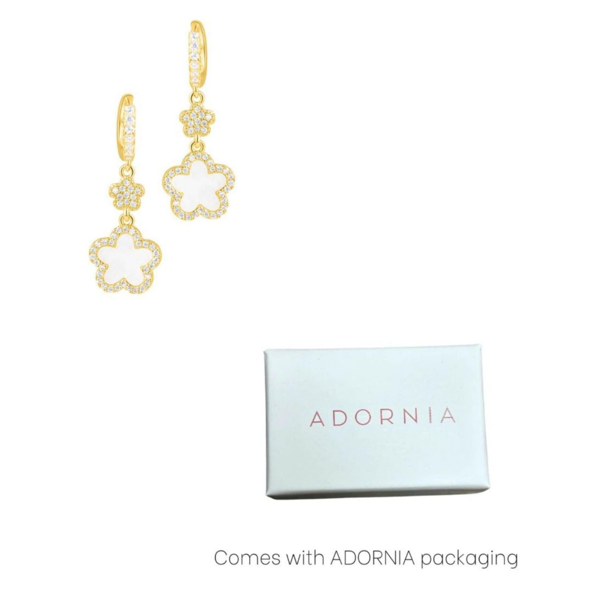 14k Yellow Gold Plated White CZ Clover Earrings