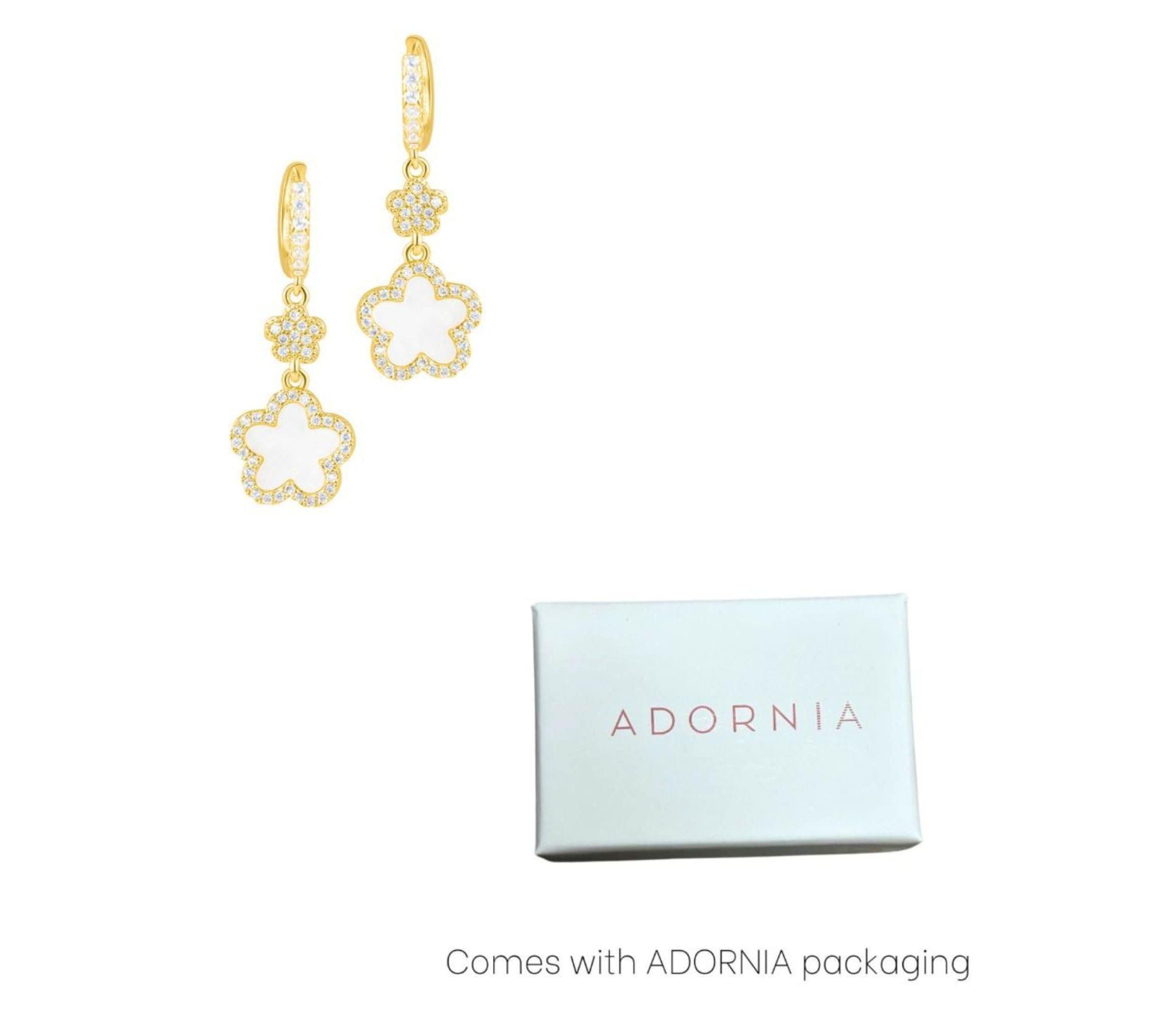 14k Yellow Gold Plated White CZ Clover Earrings