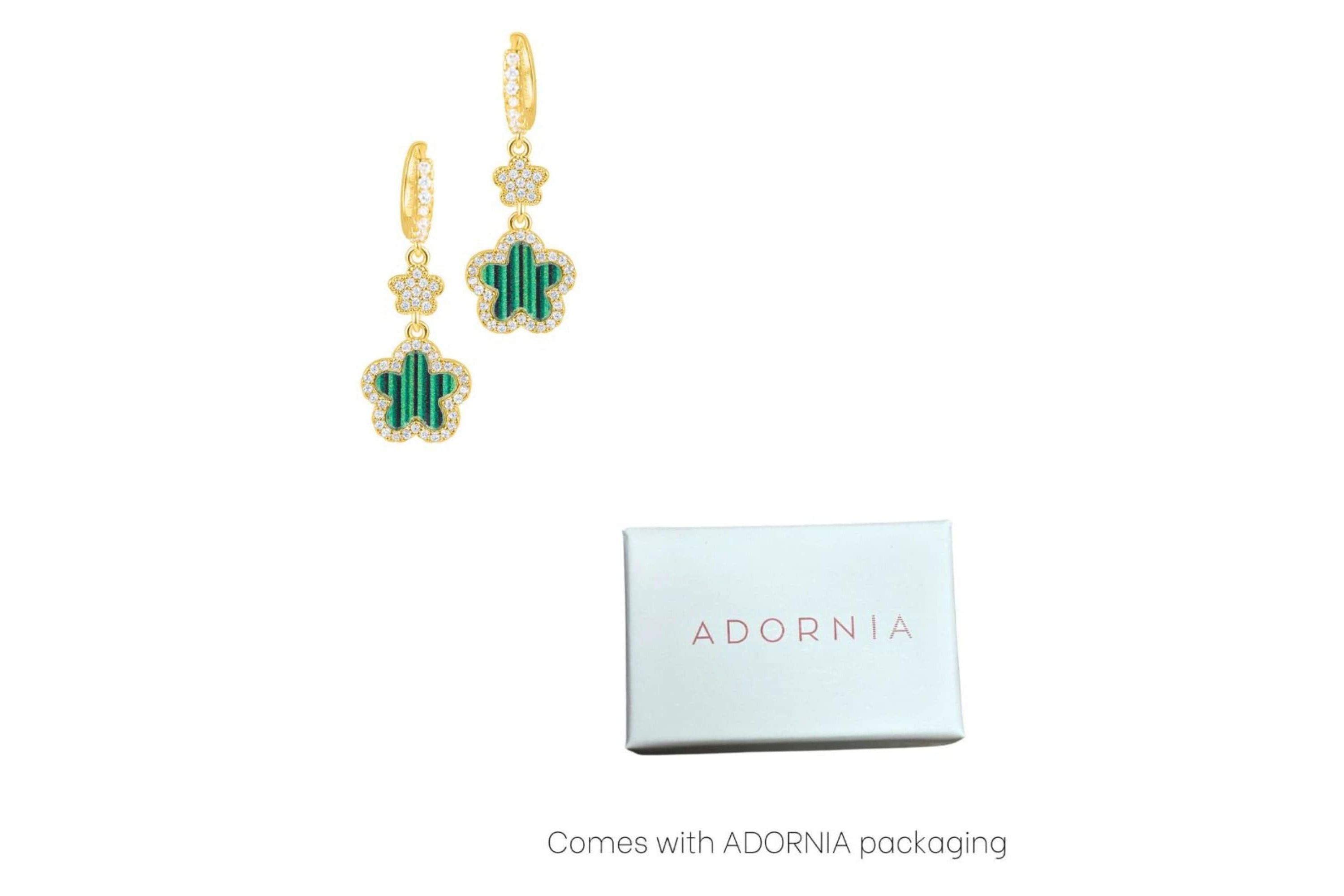 14k Yellow Gold Plated Green CZ Clover Earrings