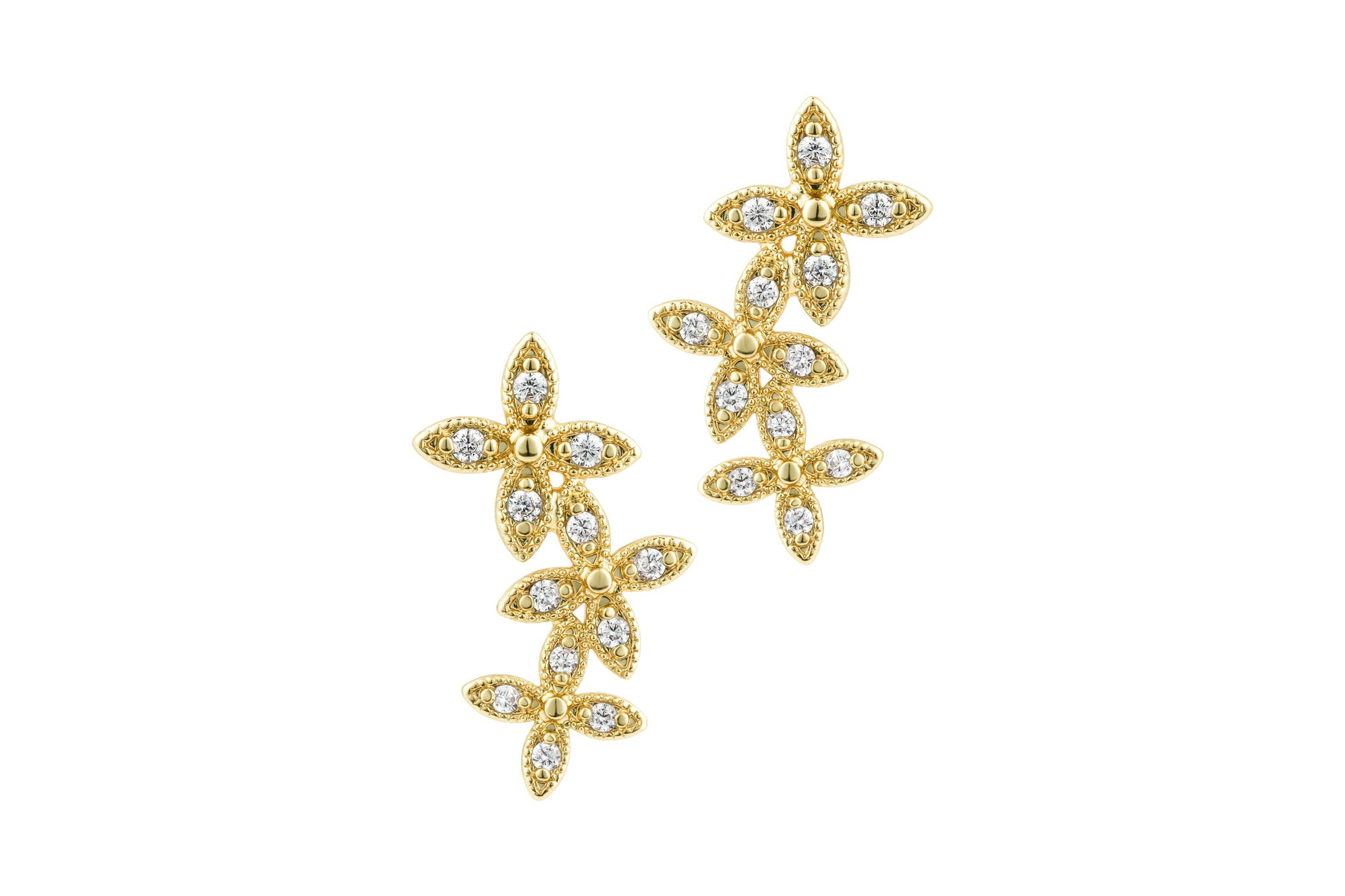 14k Gold Plated Curved Flowers Earrings