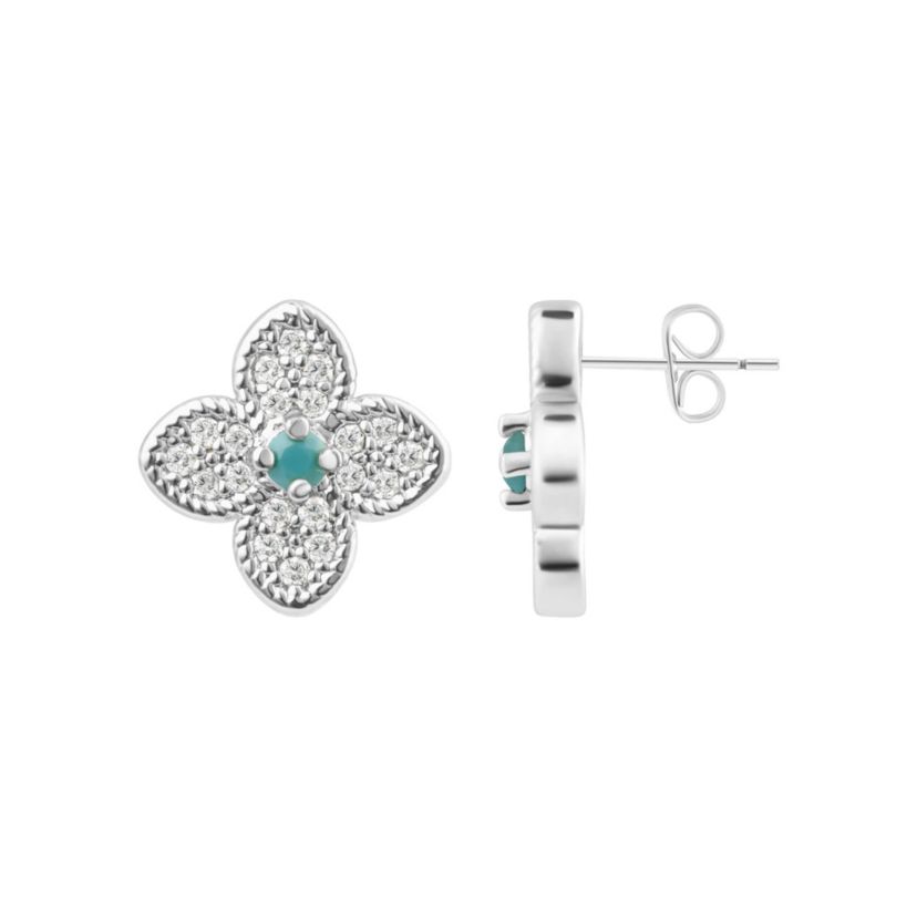Silver Plated Turquoise Flower Earrings