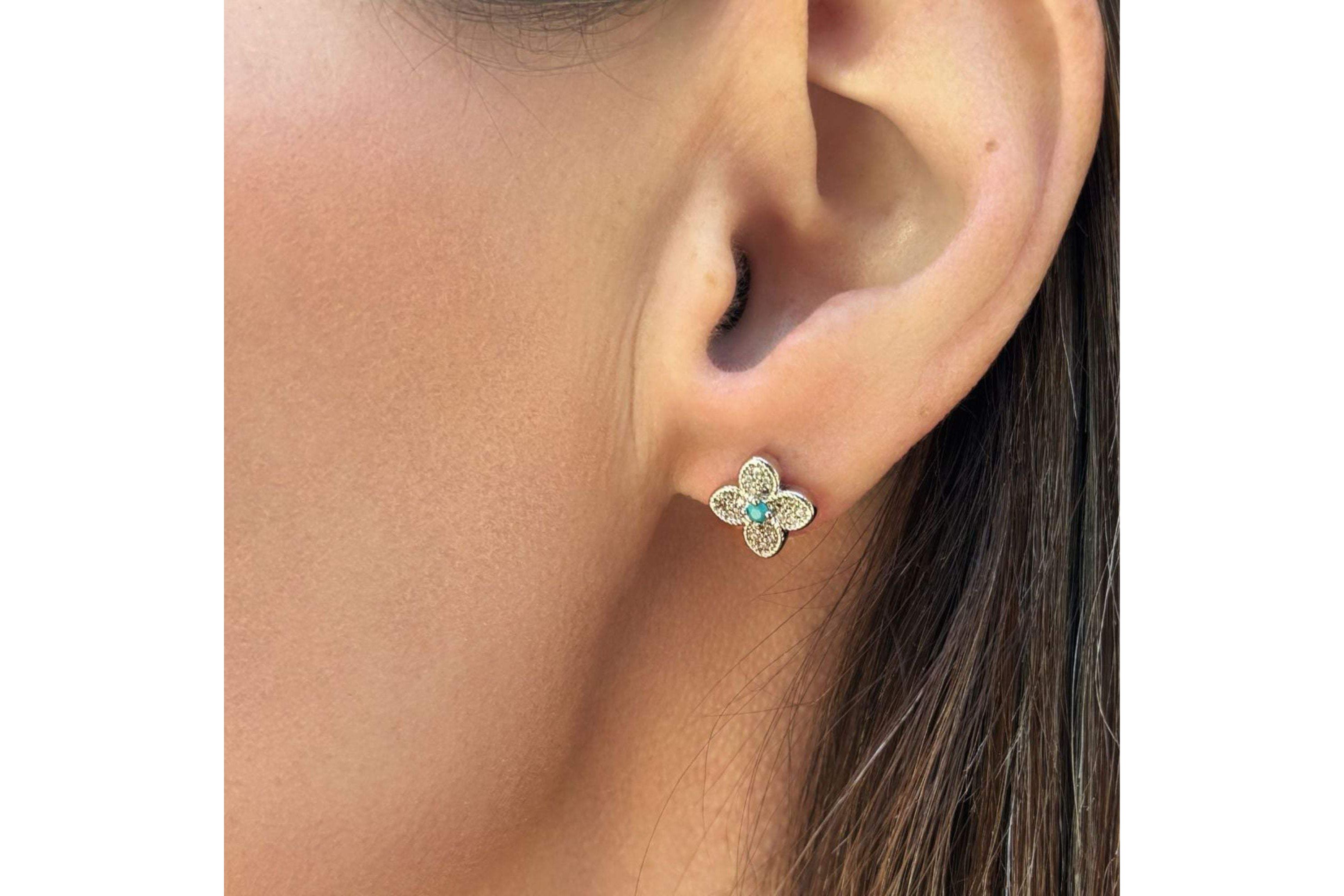 Silver Plated Turquoise Flower Earrings