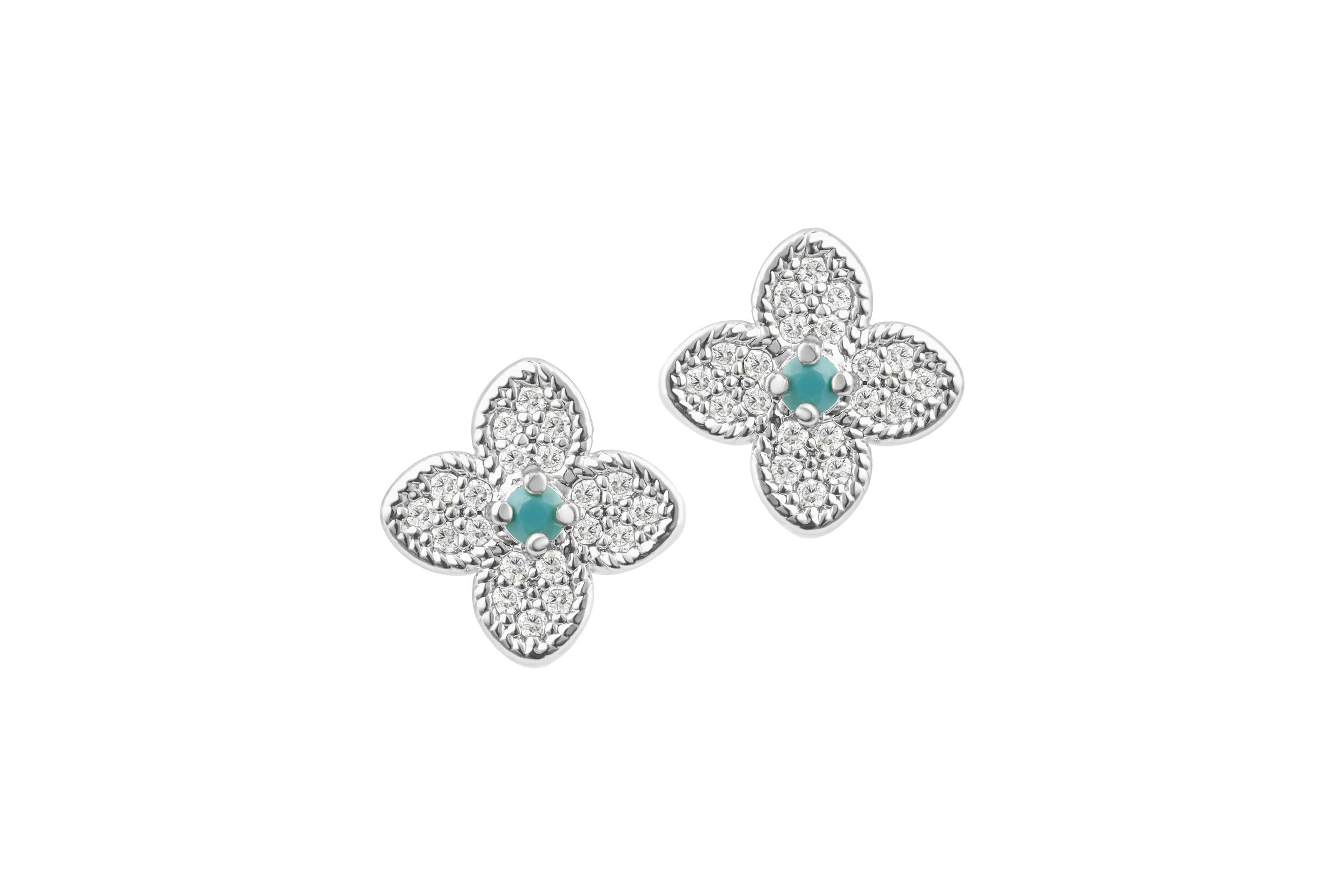 Silver Plated Turquoise Flower Earrings