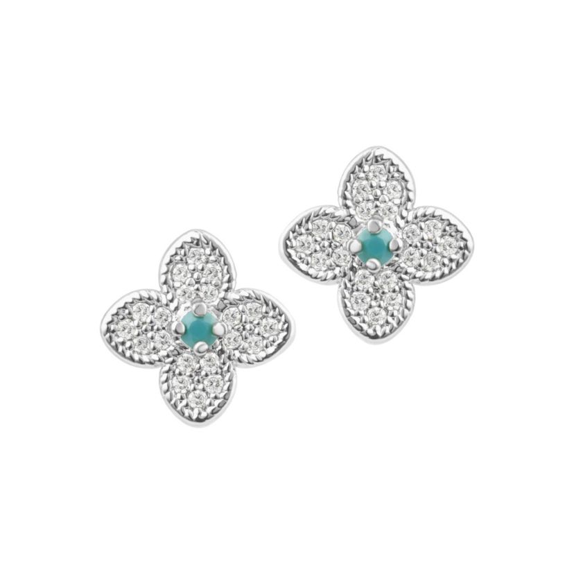 Silver Plated Turquoise Flower Earrings