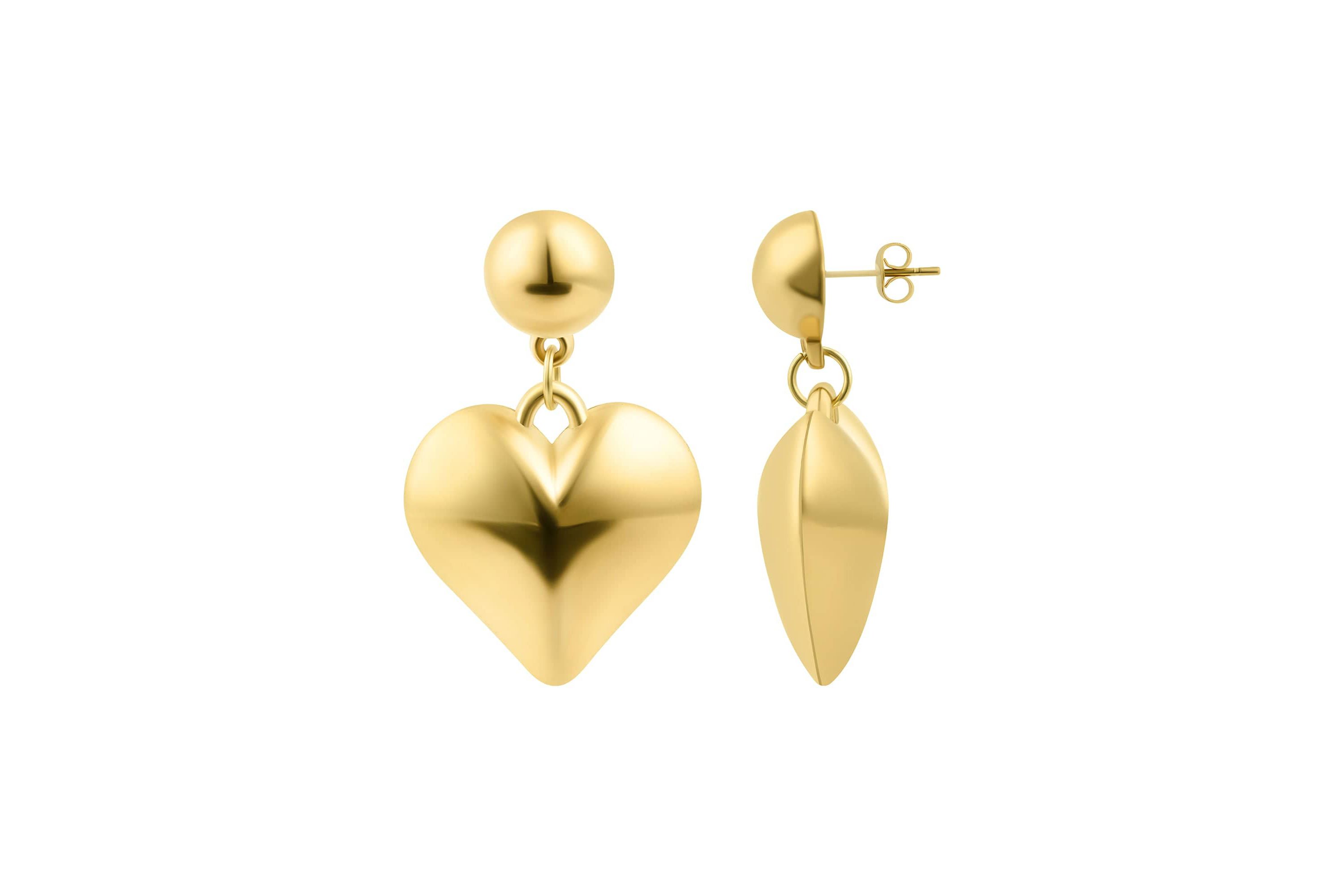 14k Gold Plated Puffy Heart Drop Earrings