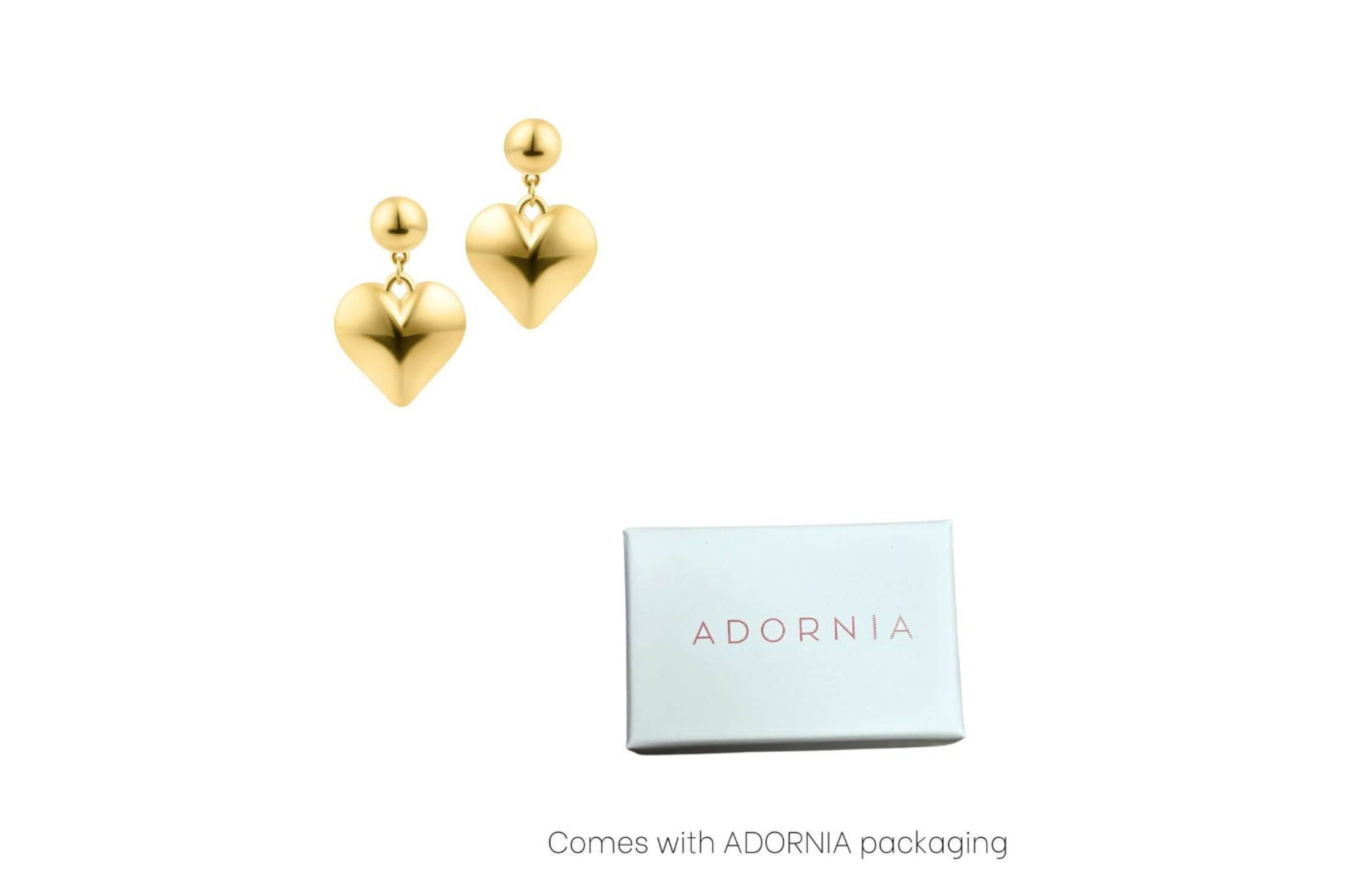14k Gold Plated Puffy Heart Drop Earrings