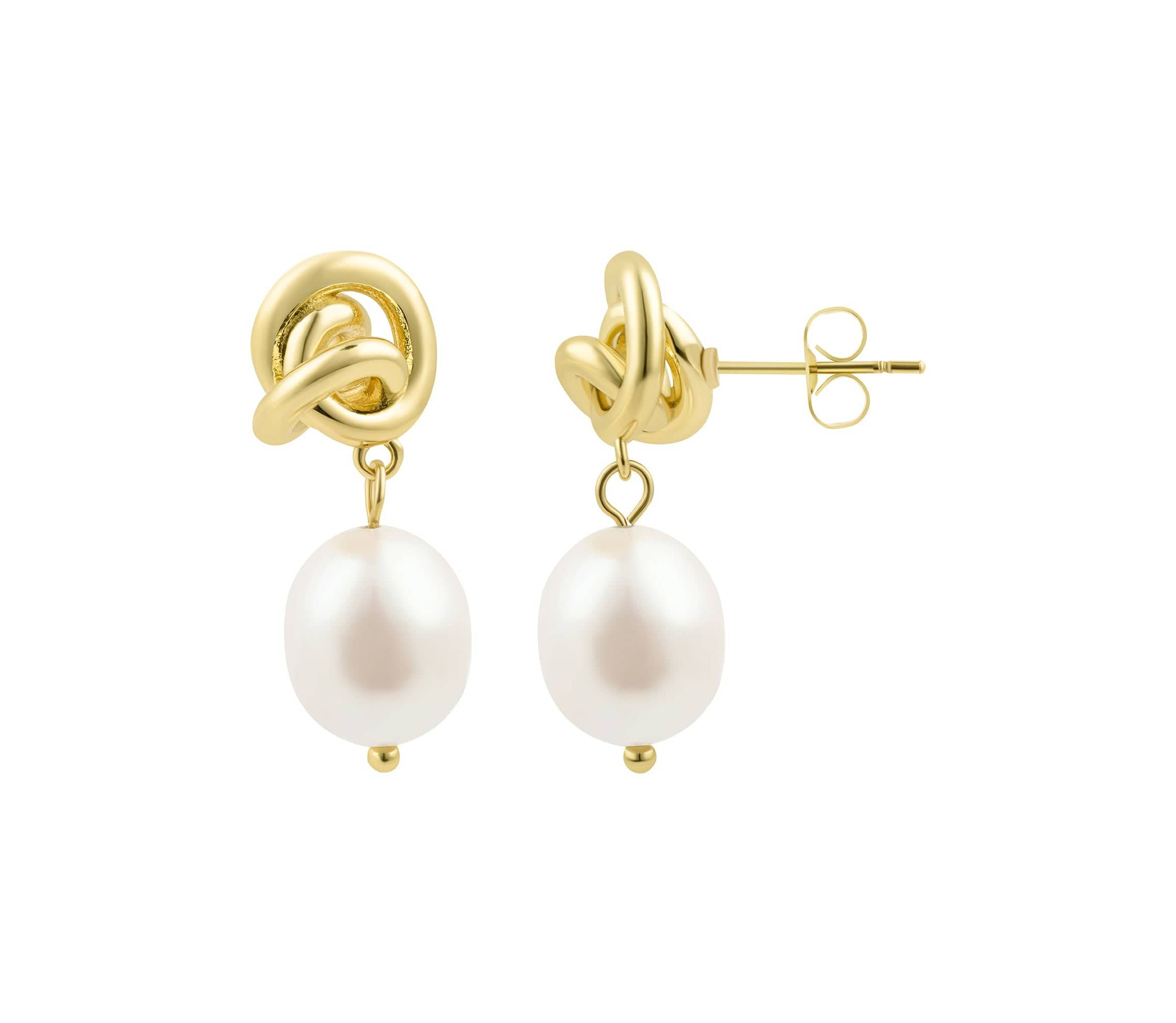 14k Gold Plated Freshwater Pearl Knot Earrings