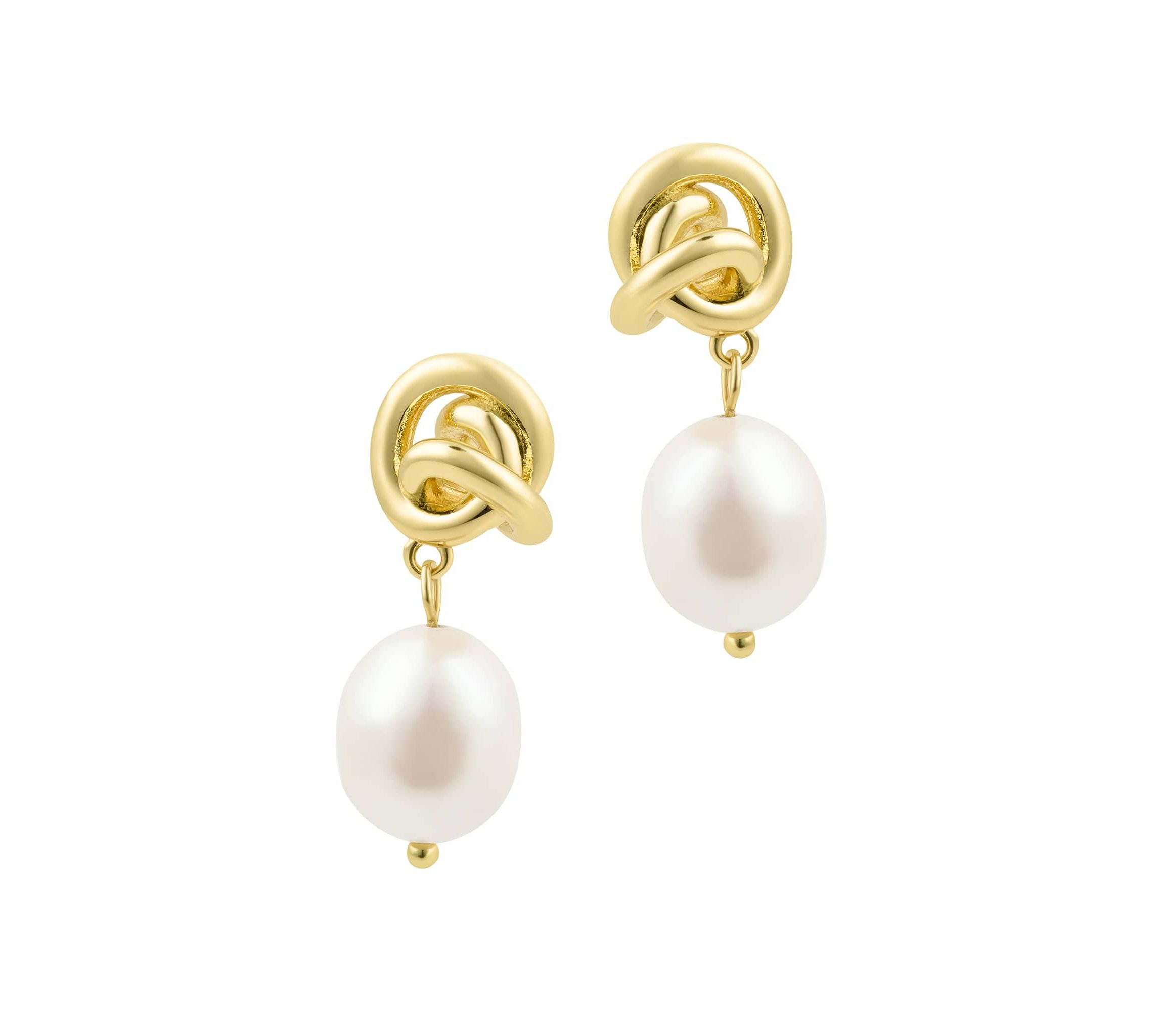 14k Gold Plated Freshwater Pearl Knot Earrings