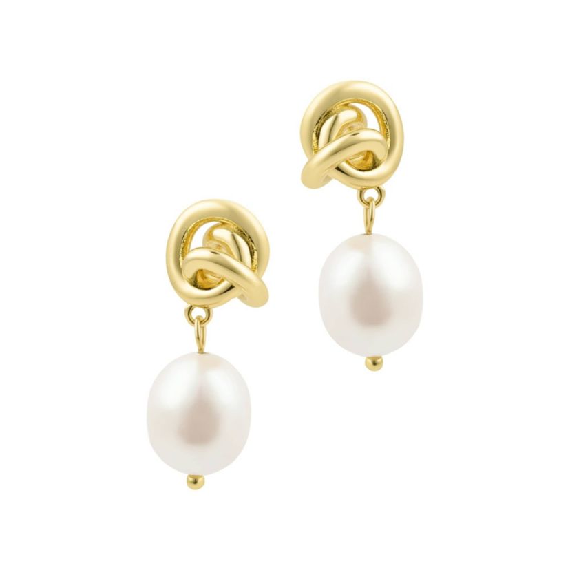 14k Gold Plated Freshwater Pearl Knot Earrings
