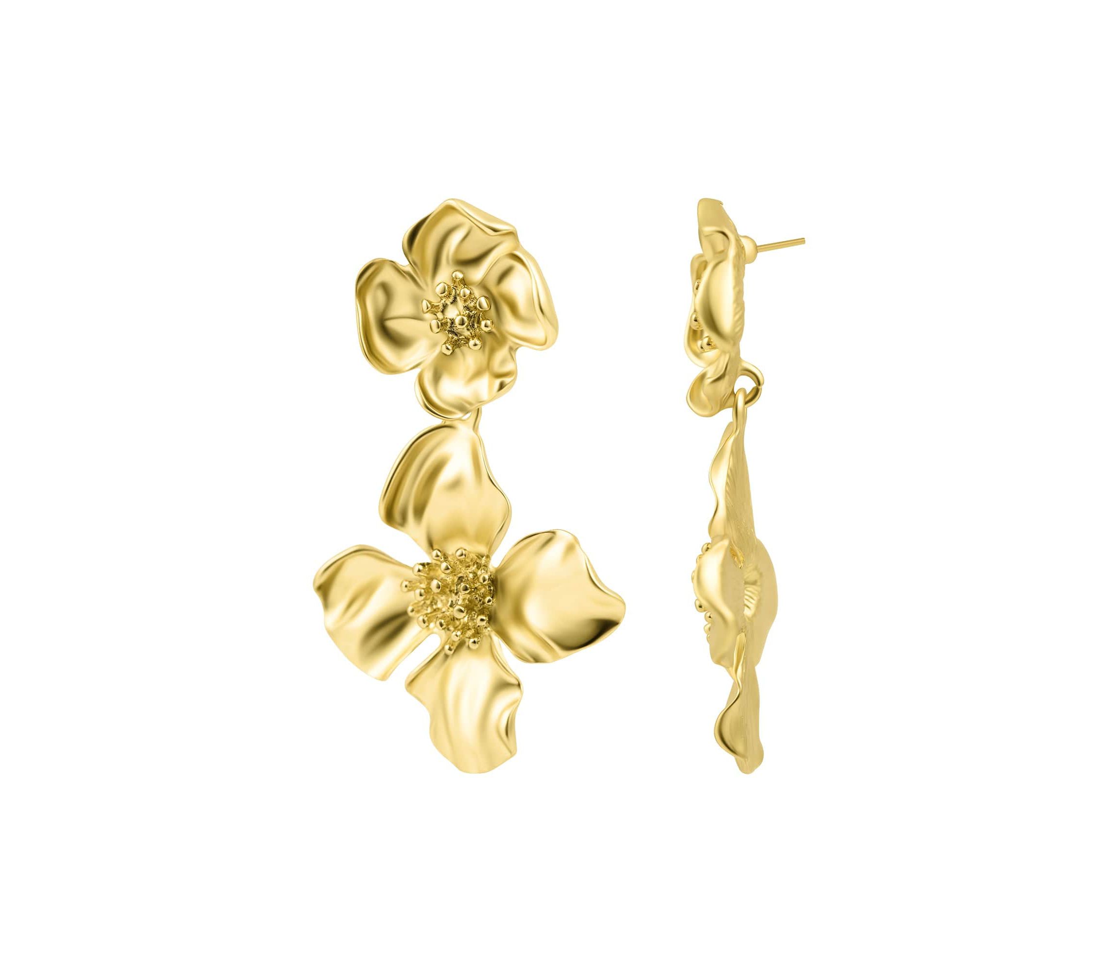 Gold Plated Flower Drop Earrings