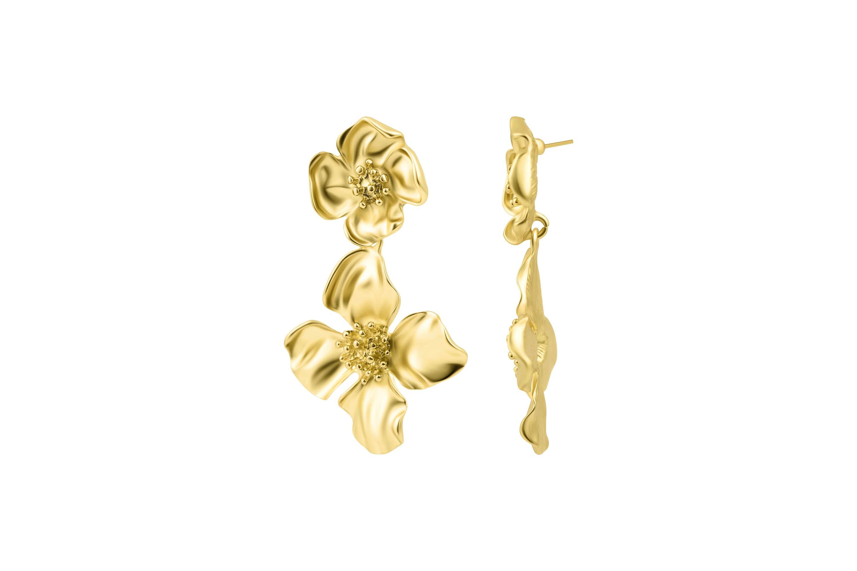 Gold Plated Flower Drop Earrings