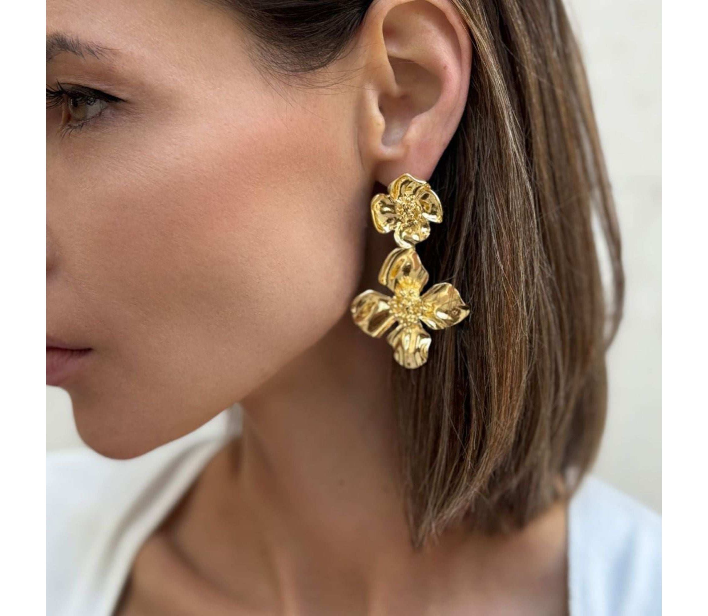 Gold Plated Flower Drop Earrings
