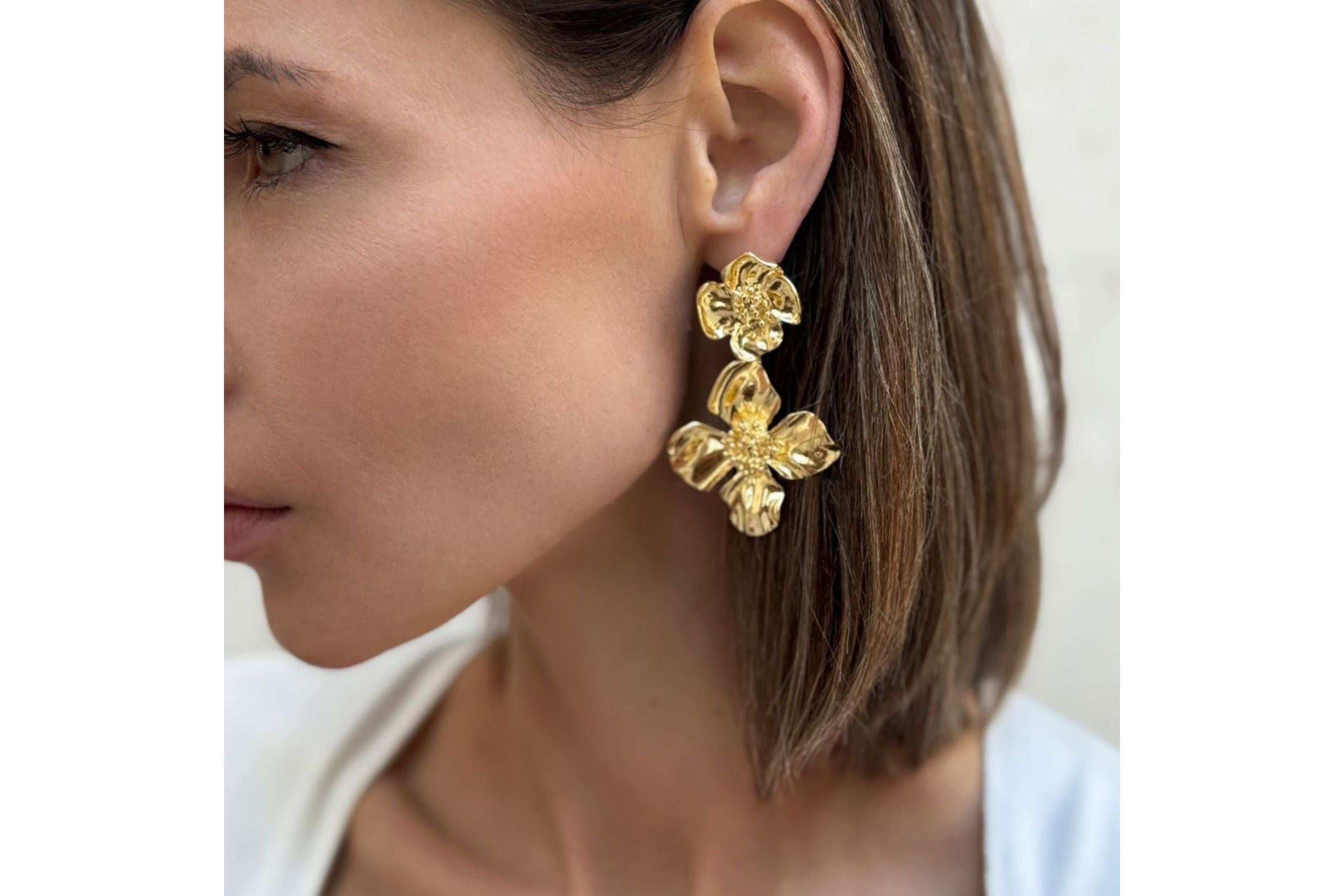 Gold Plated Flower Drop Earrings