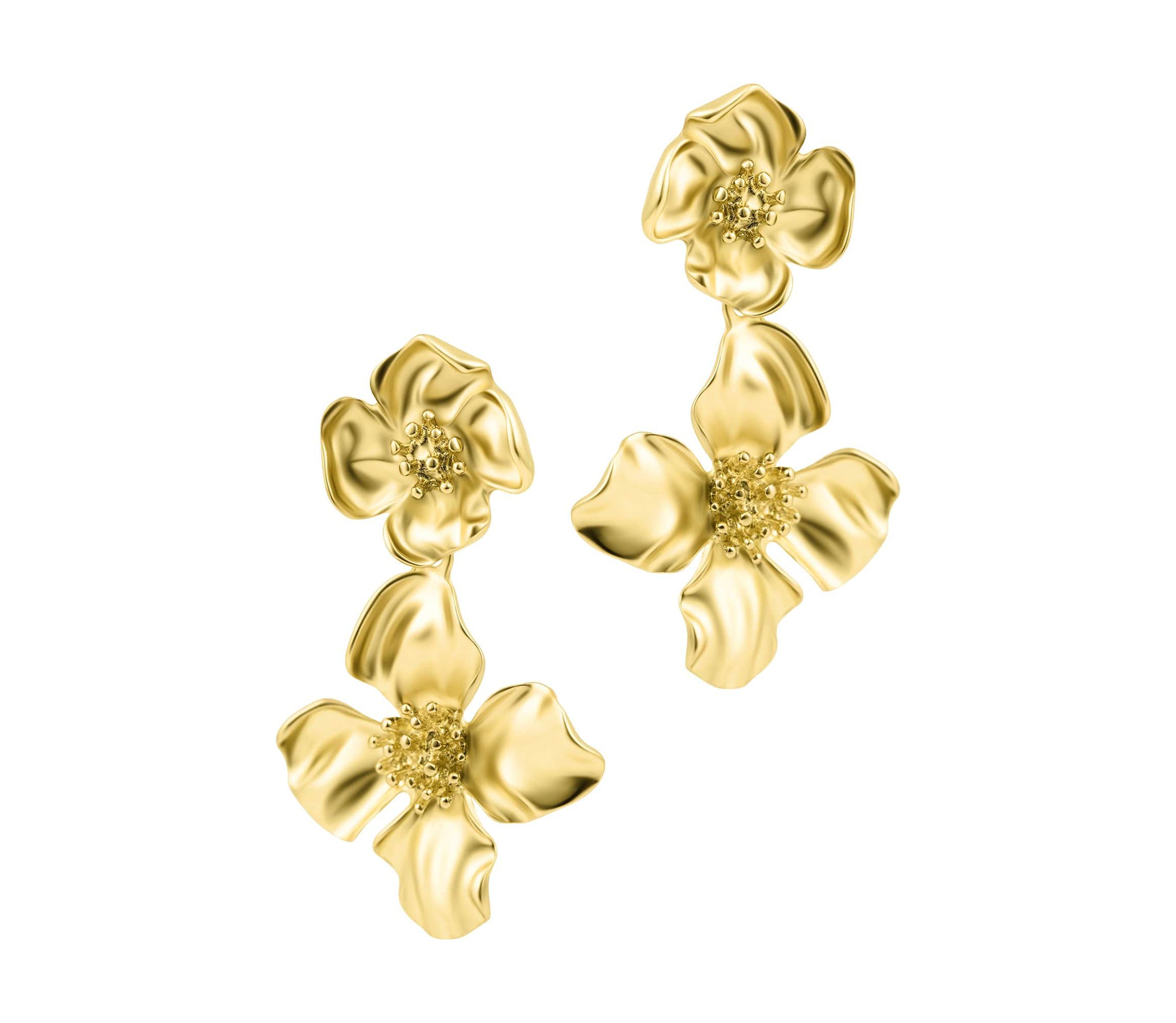 Gold Plated Flower Drop Earrings