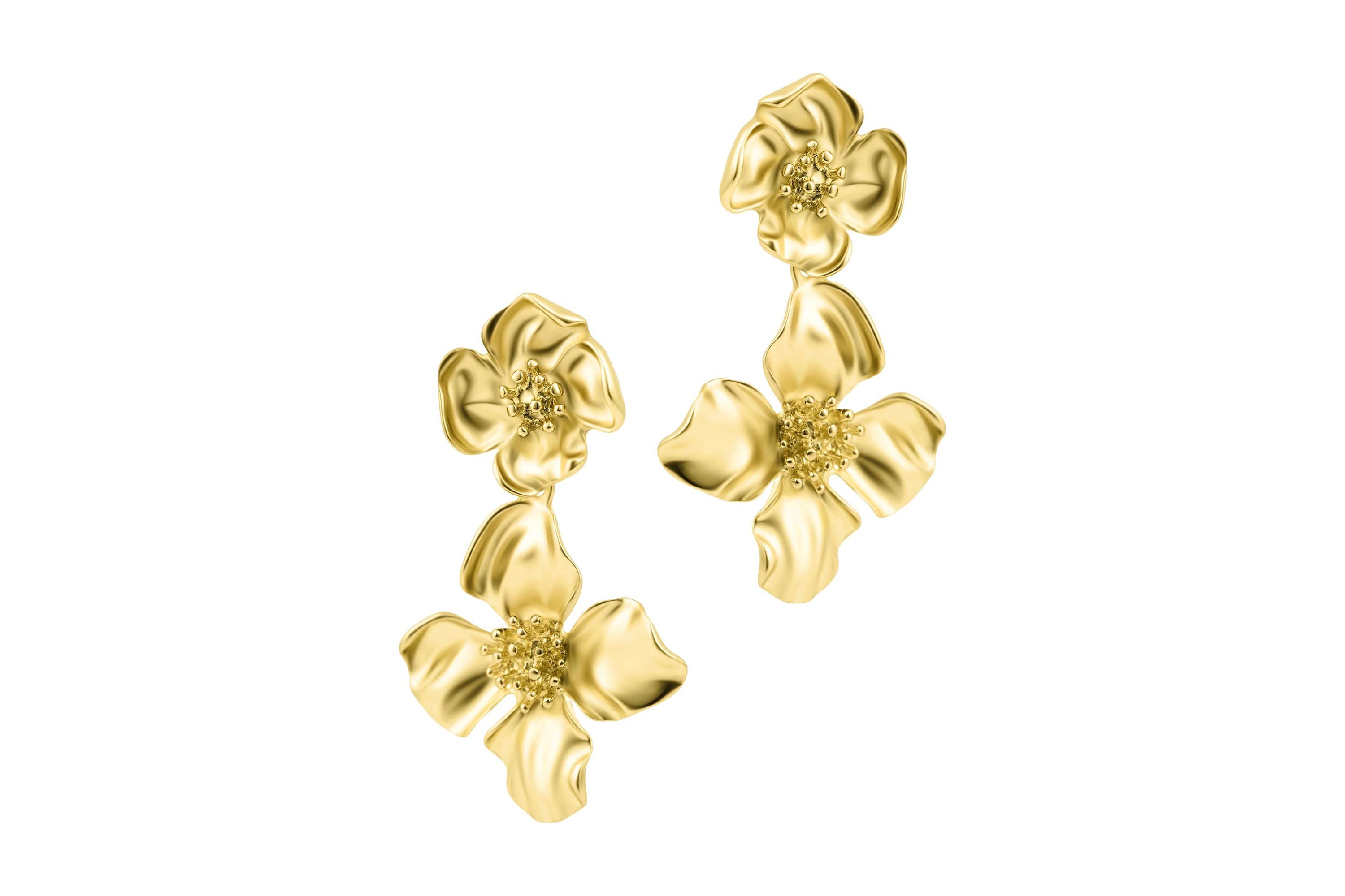 Gold Plated Flower Drop Earrings