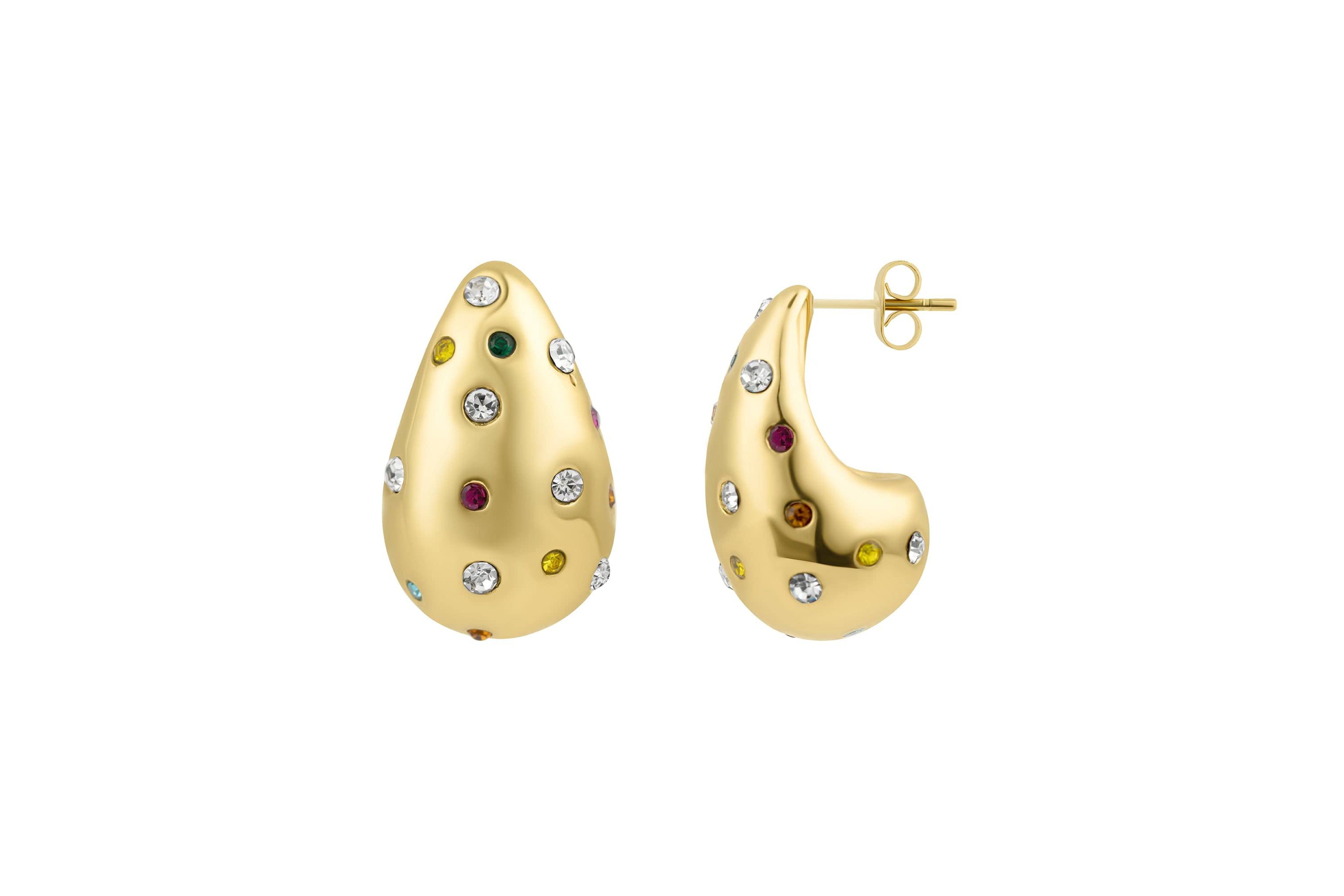 14k Gold Plated Multicolor Crystal Teardrop Earrings