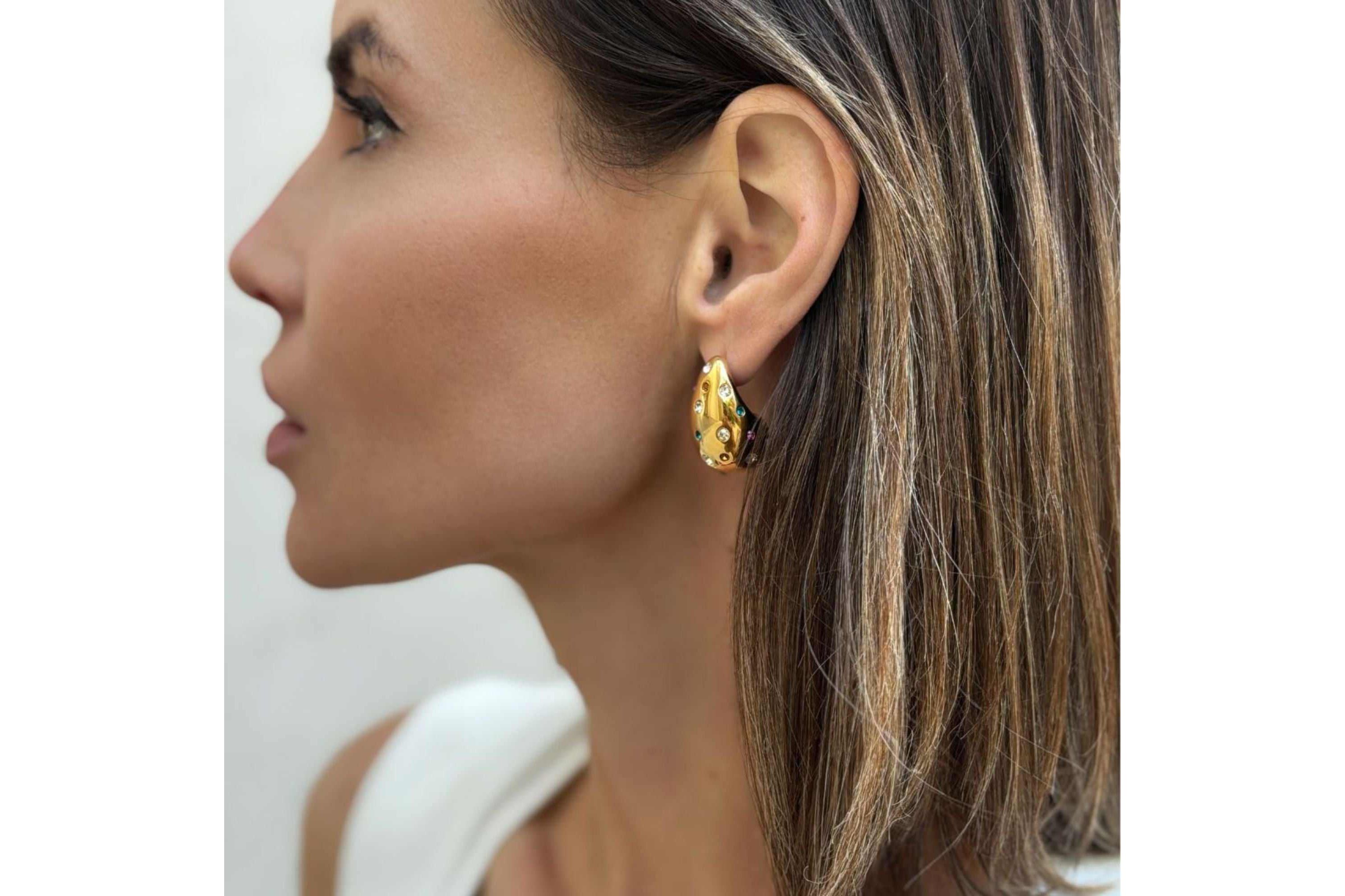14k Gold Plated Multicolor Crystal Teardrop Earrings