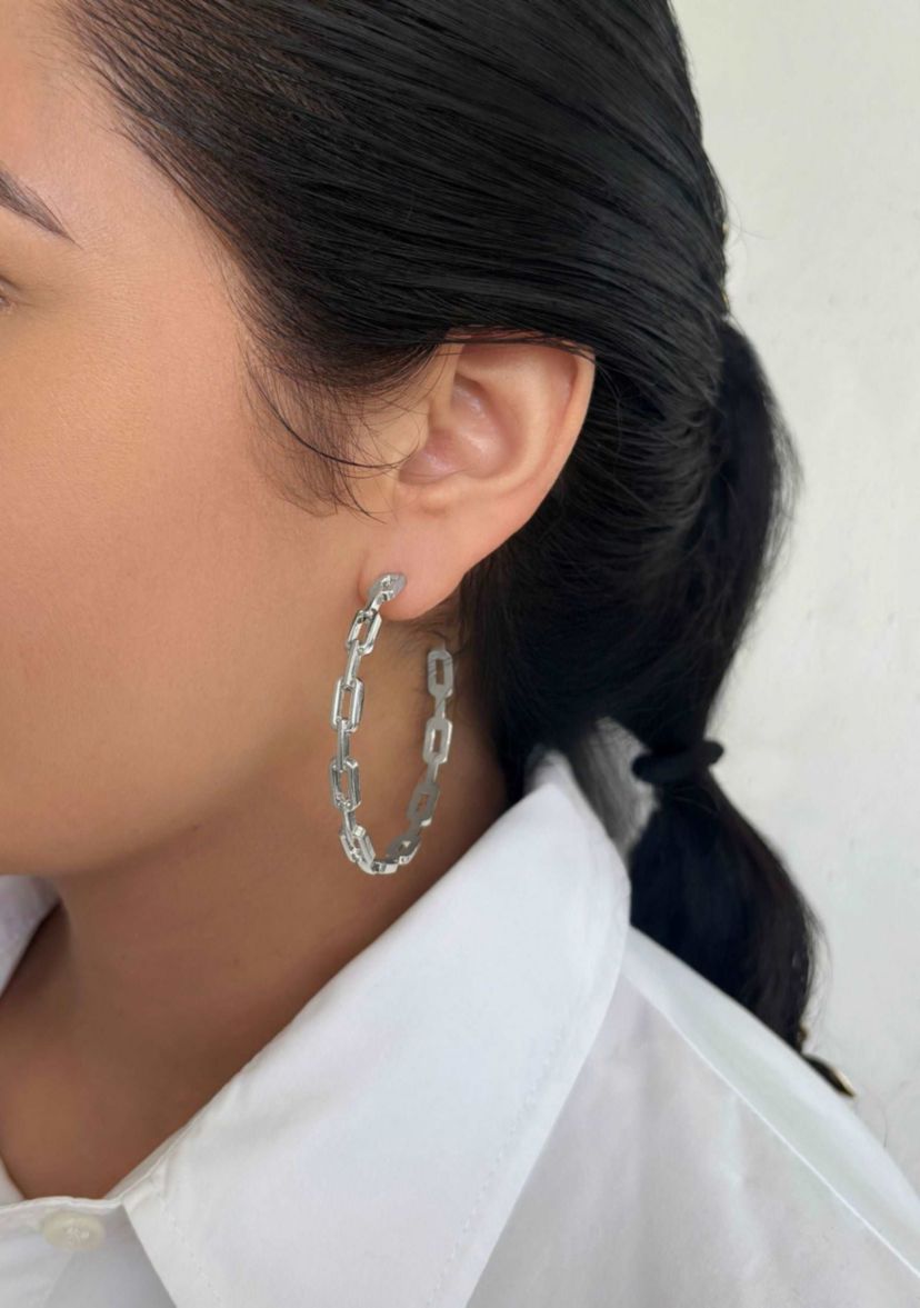 Silver Plated Link Hoop Earrings