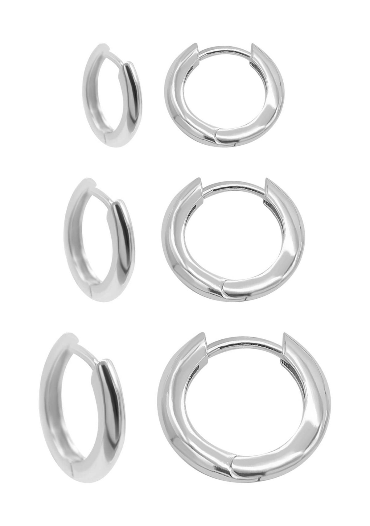 Silver Plated 3-Huggie Hoop Earrings Set