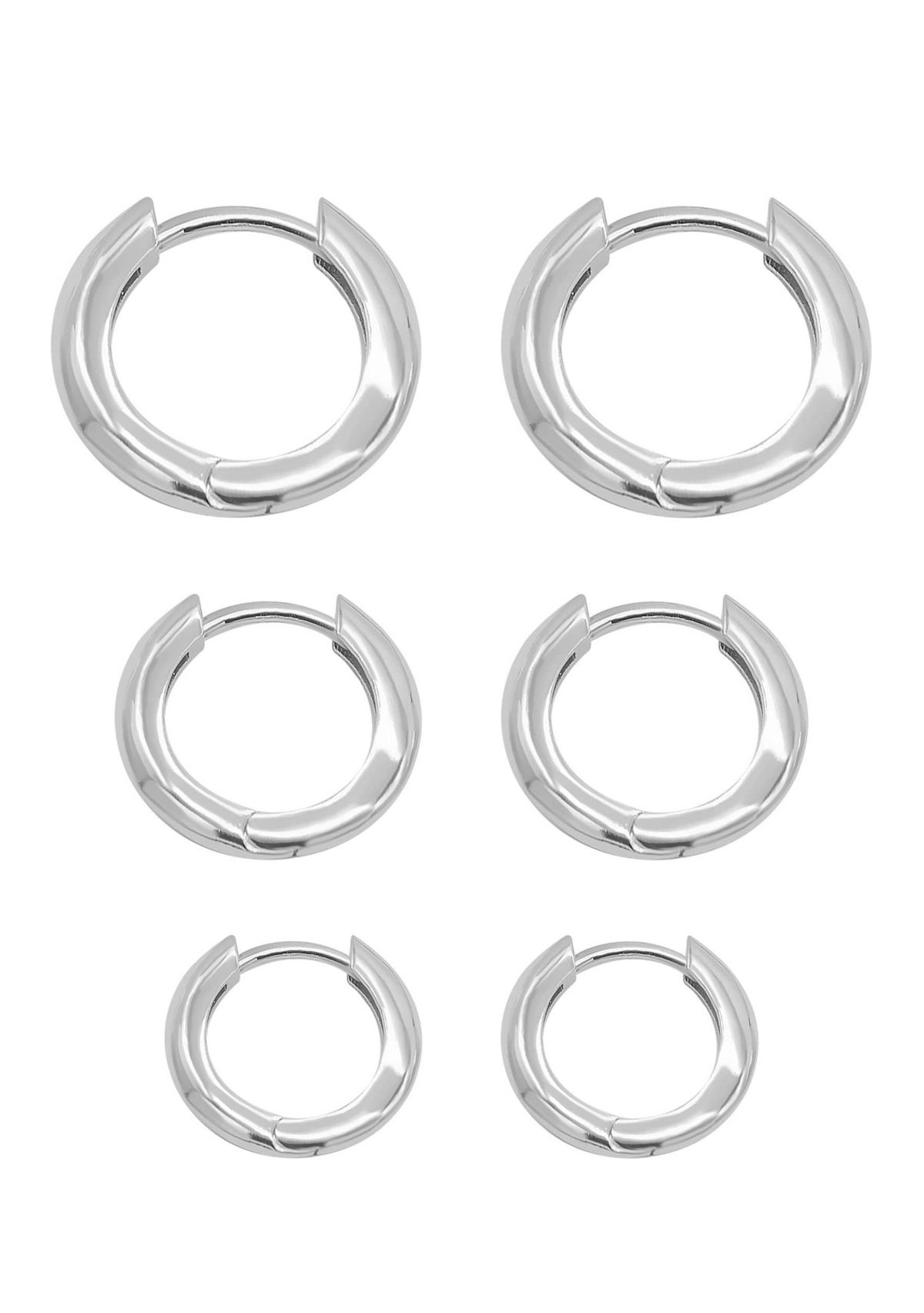 Silver Plated 3-Huggie Hoop Earrings Set