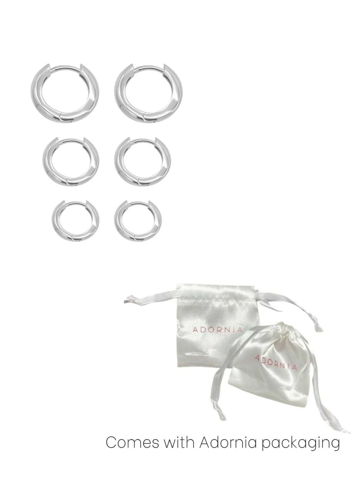 Silver Plated 3-Huggie Hoop Earrings Set